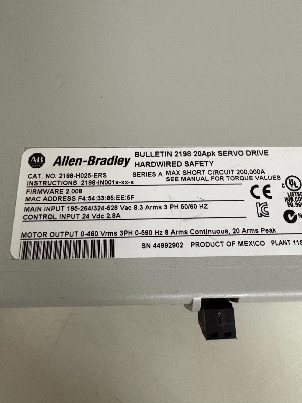 ALLEN BRADLEY KINETIX 5500 SERVO DRIVE #2198-H025-ERS4