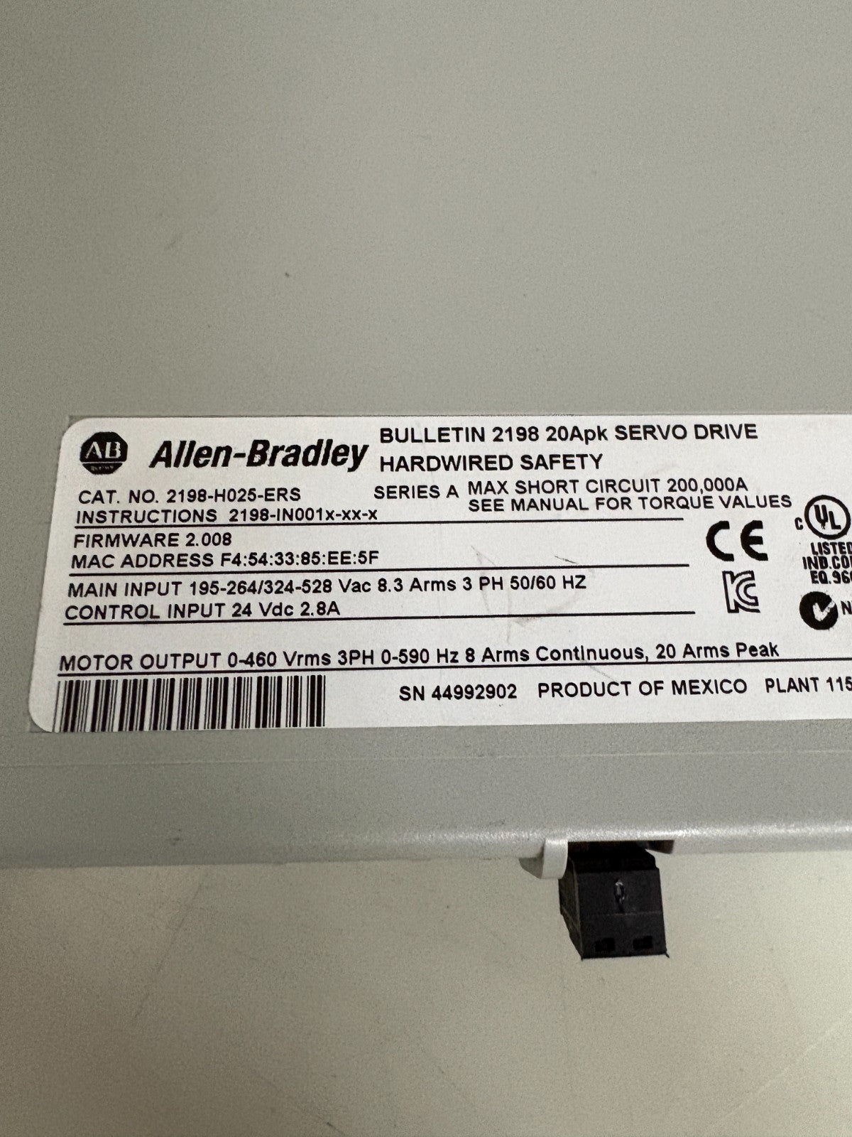 ALLEN BRADLEY KINETIX 5500 SERVO DRIVE #2198-H025-ERS4