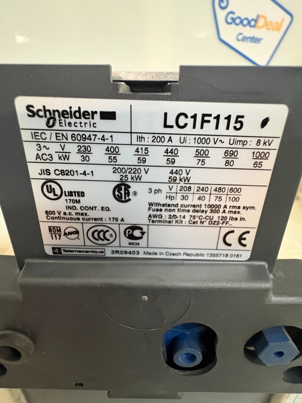 SCHNEIDER ELECTRIC CONTACTOR LC1F115 W/2X LA9 103 AND LX1FF095 + LADN223