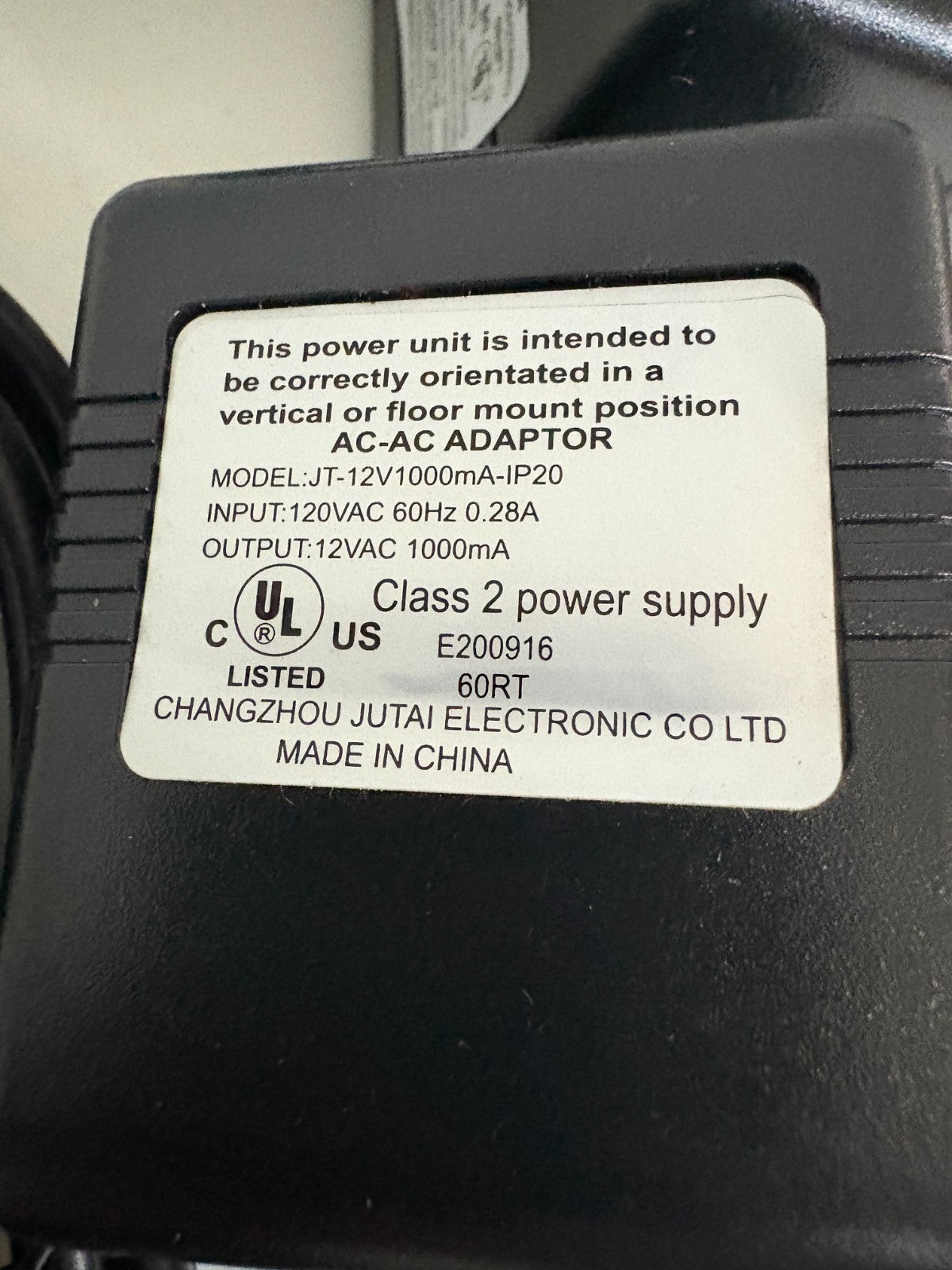LOT OF 2 CHANGZHOU JUTAI POWER SUPPLY JT-12V1000MA-IP20