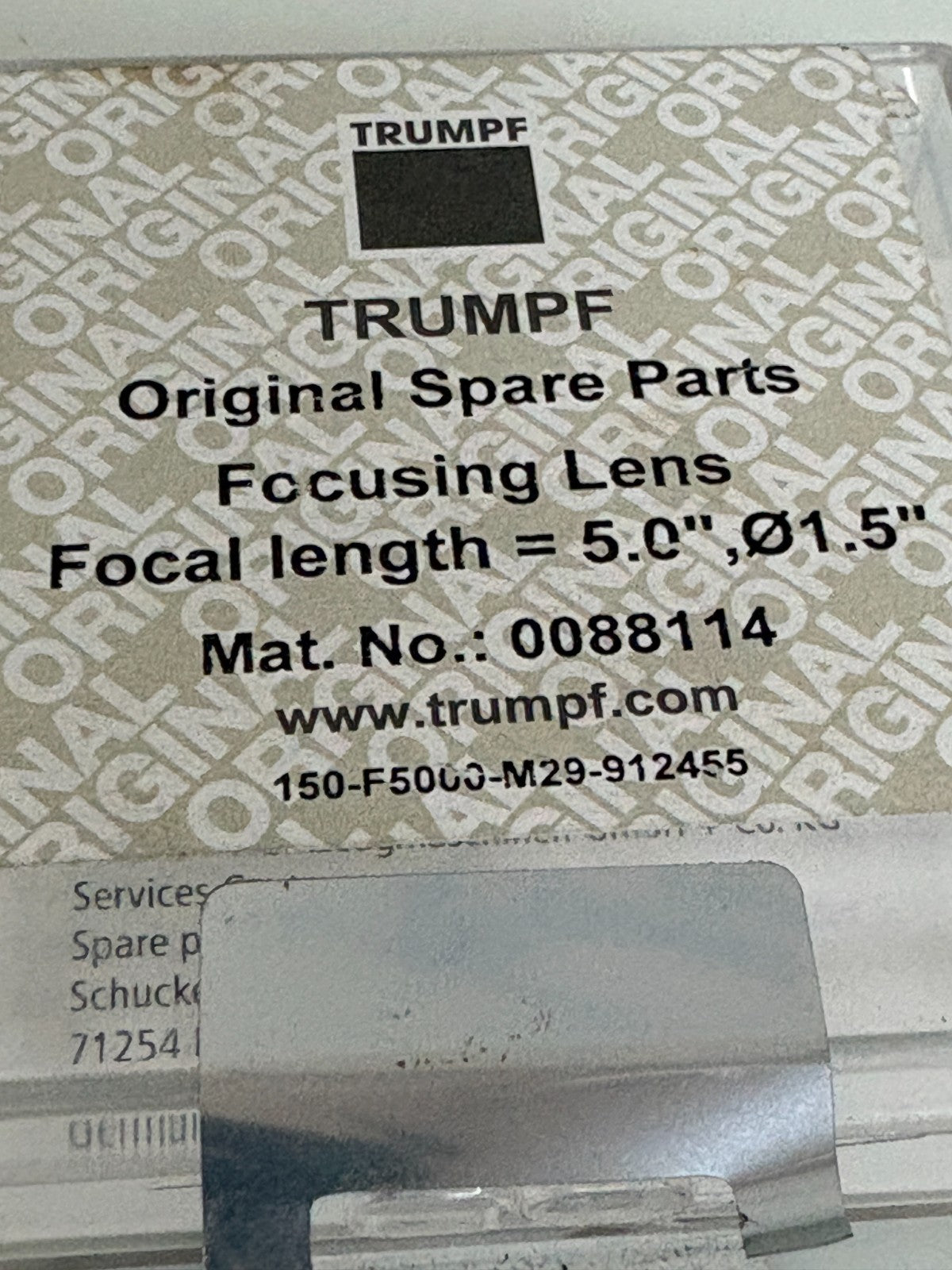 TRUMPF FOCUSING LENS 5" , 01.5 " #0088114