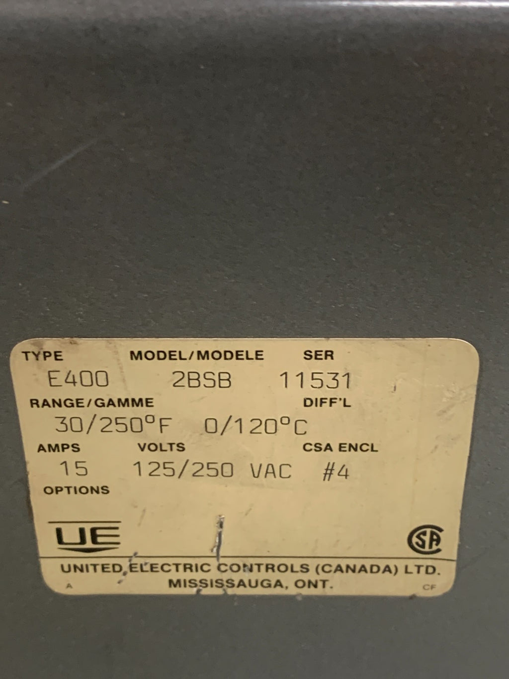 UNITED ELECTRIC TEMPERATURE SWITCH E400 2BSB