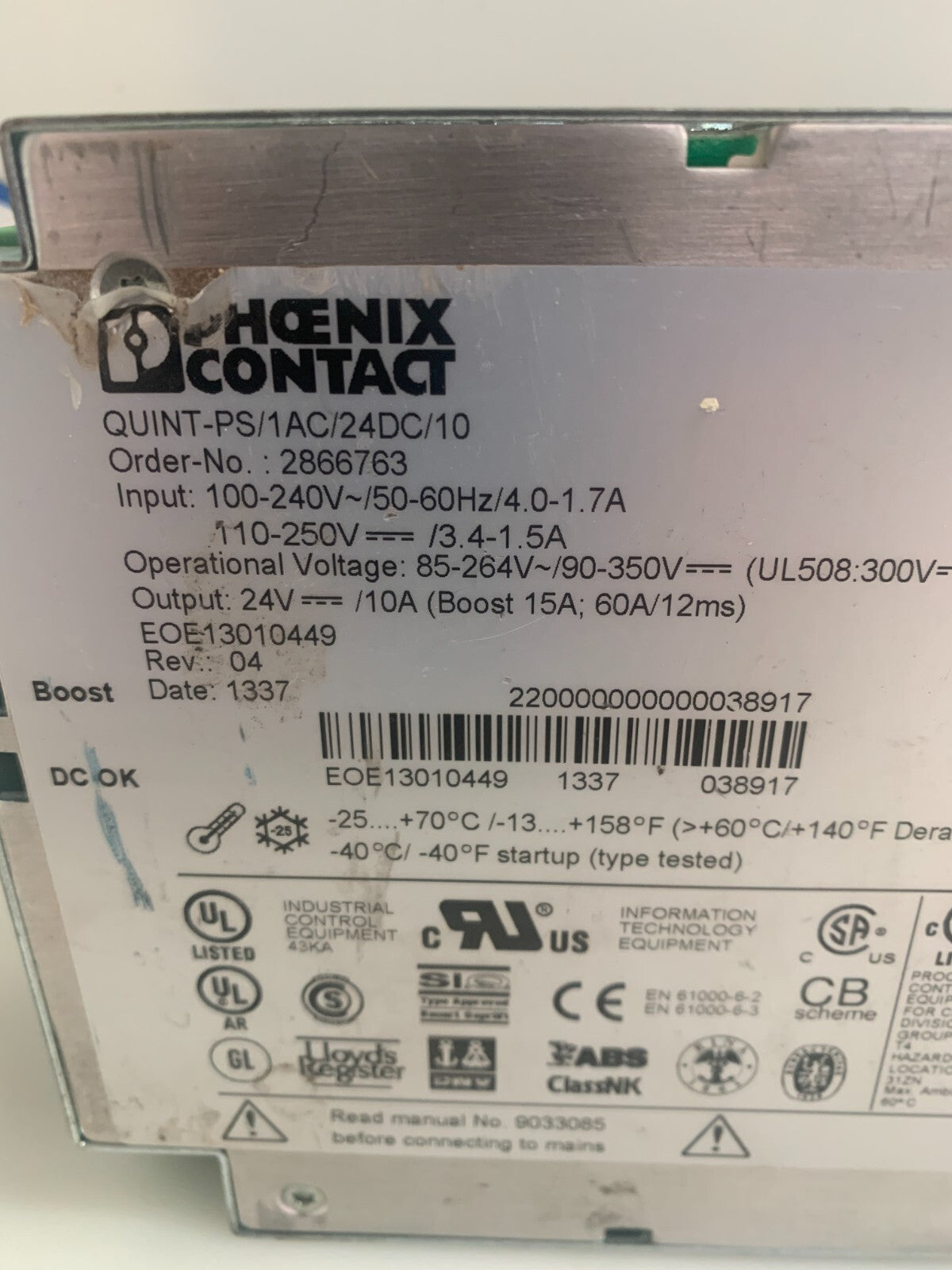 PHOENIX CONTACT Switch Power Supply QUINT-PS/1AC/24DC/10 2866763