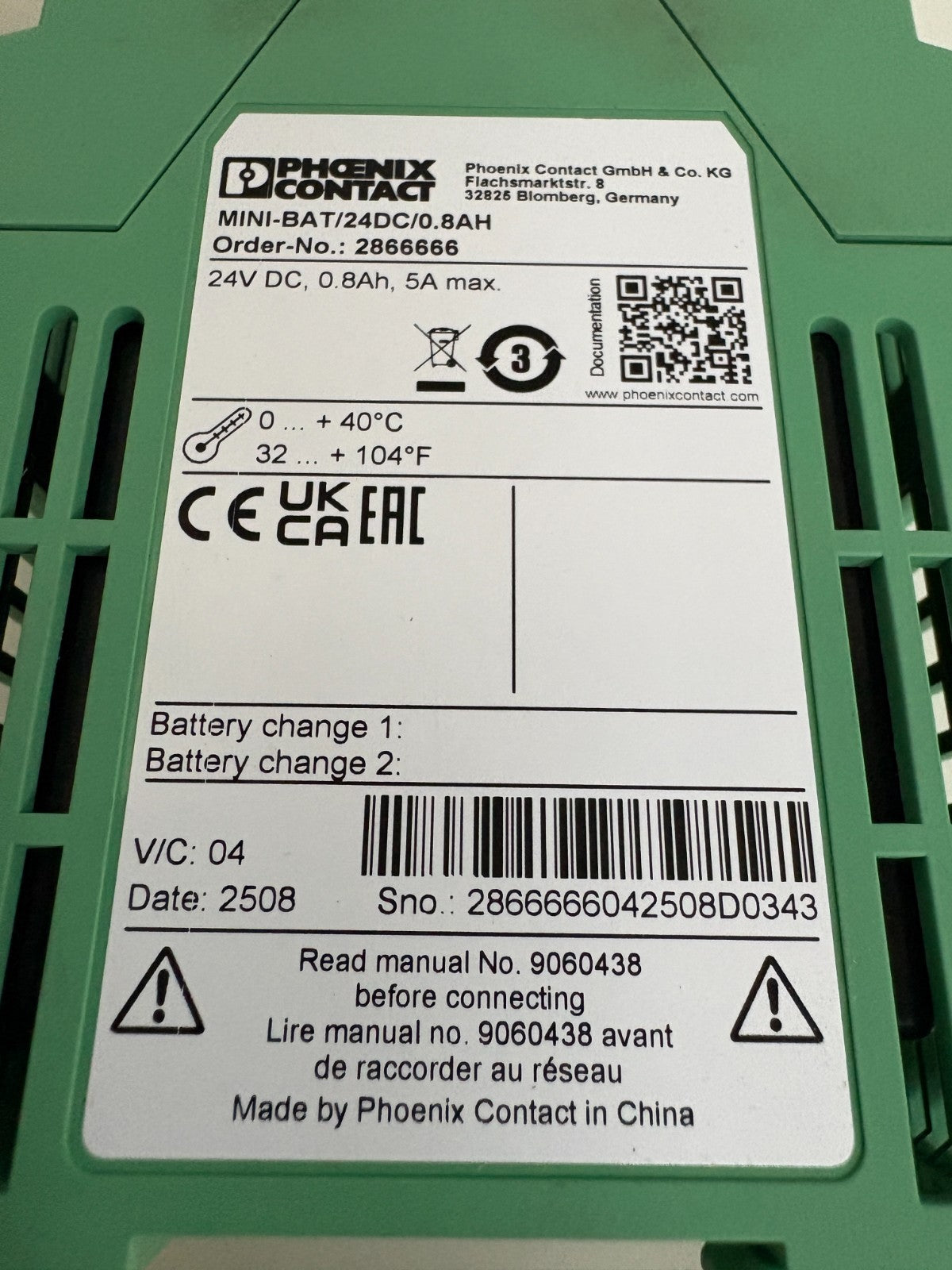 PHOENIX CONTACT MINI BAT / 24 DC / 0.8 AH #28666662