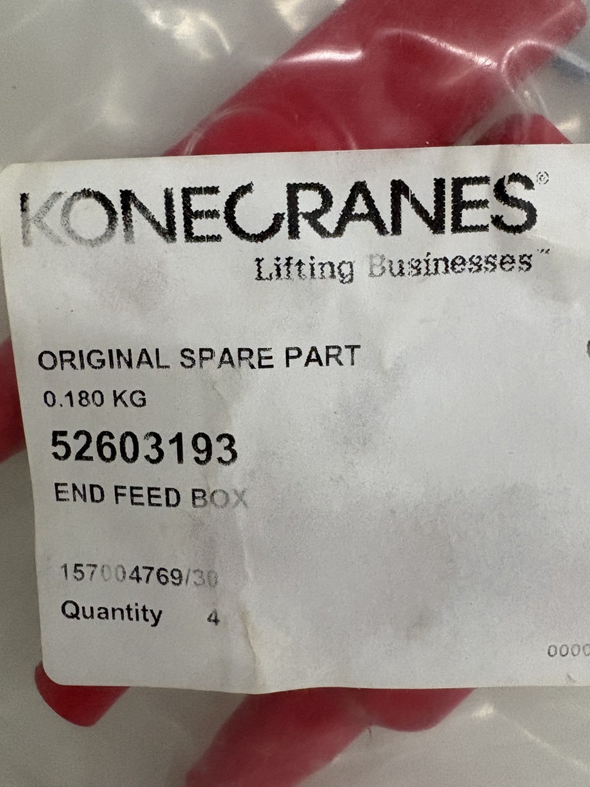 LOT OF 4 KONE CRANES END FEED BOX 52603193