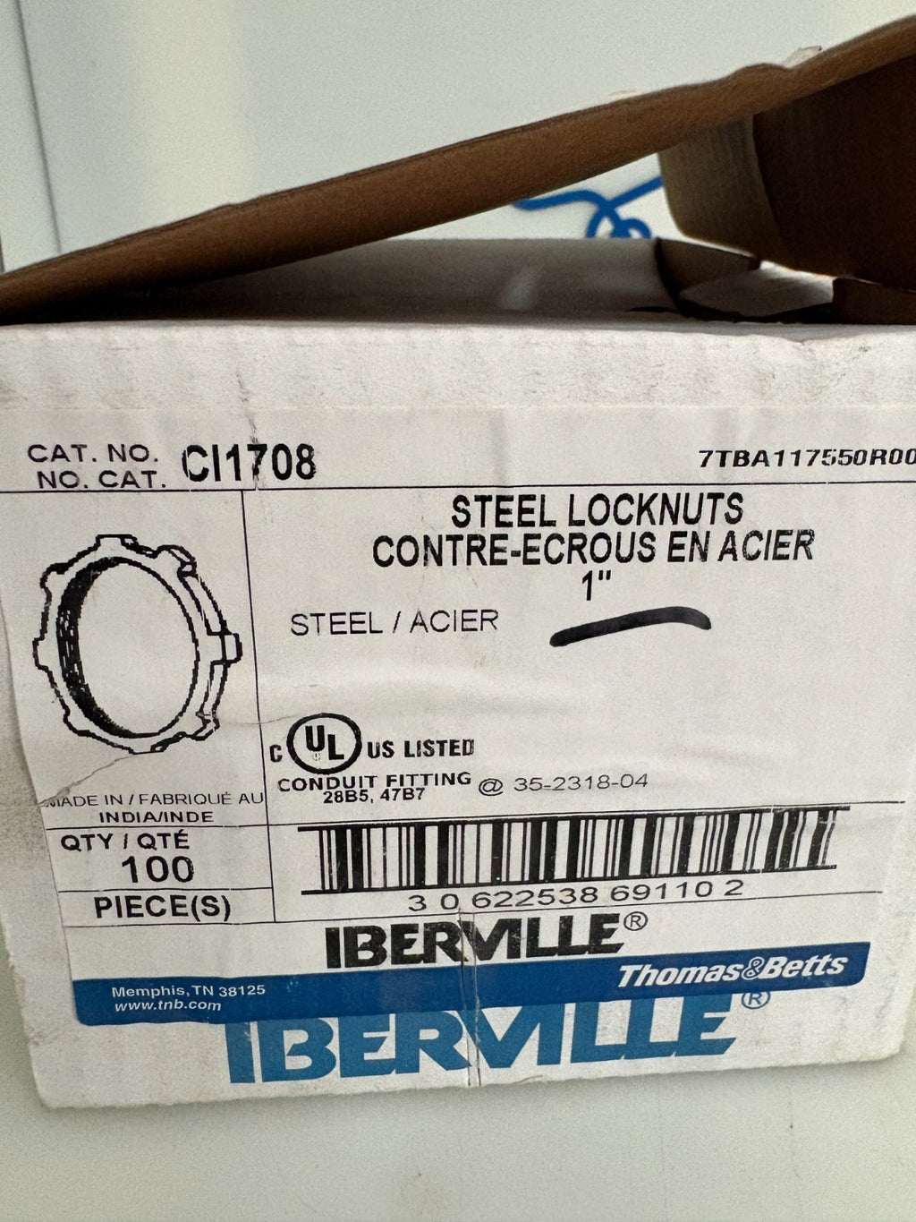 ABB THOMAS & BETTS STEEL 1" LOCKNUTS 100 IN BOX2