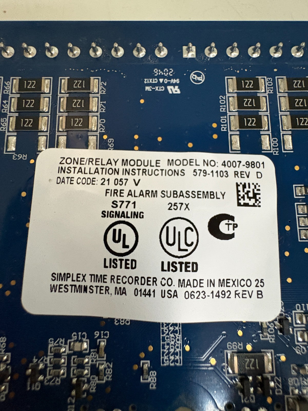 SIMPLEX ZONE RELAY MODULE 4007-9801 3