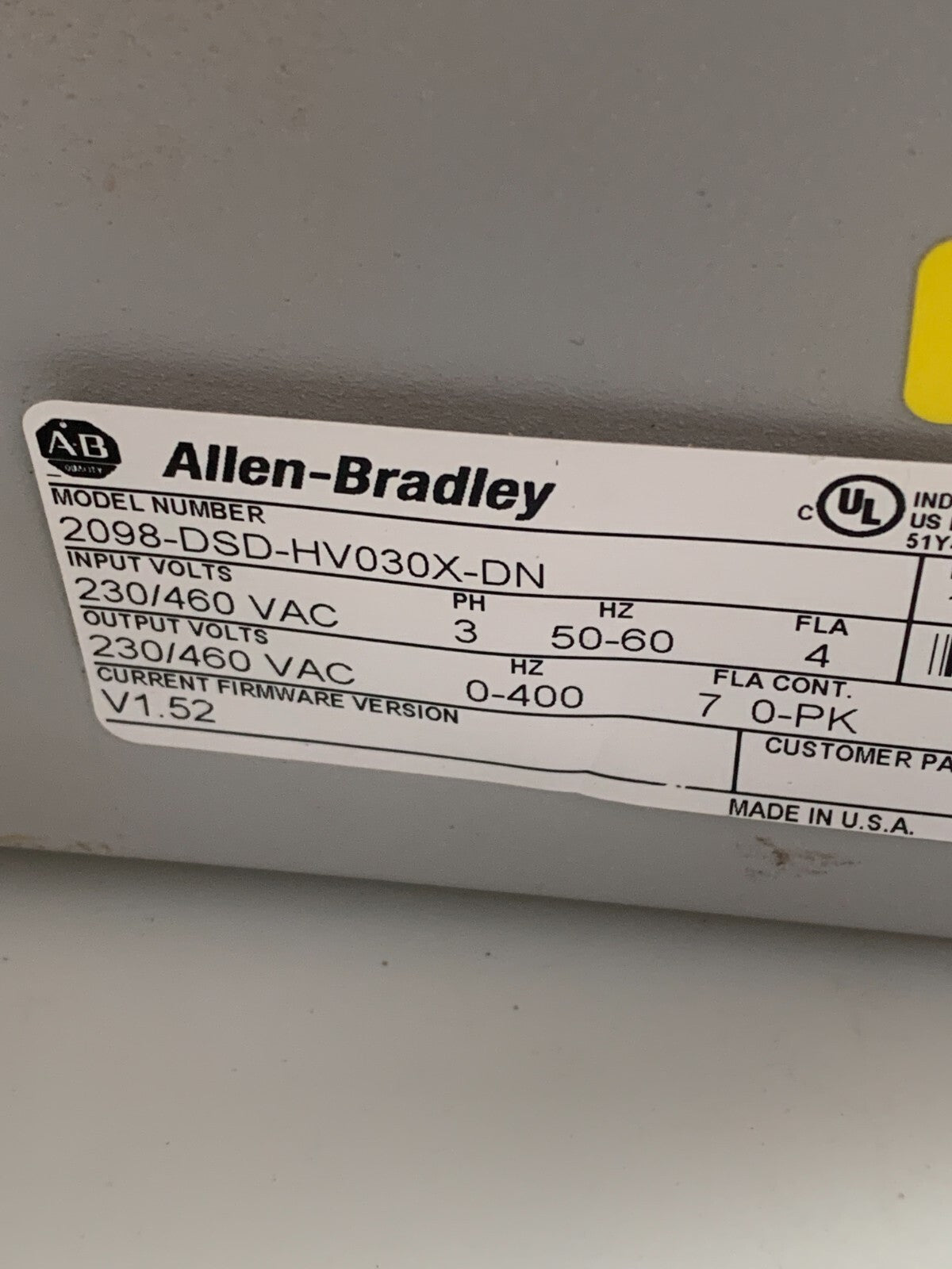 ALLEN BRADLEY ULTRA 3000I SERVO-DRIVE 2098-DSD-HV030X-DN