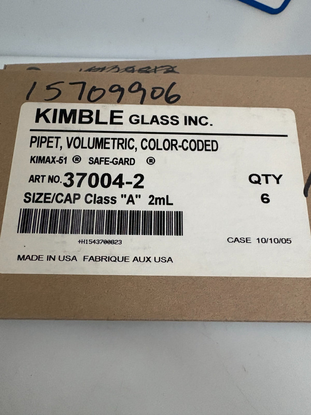 KIMBLE GLASS KIMAX-51 VOLUMETRIC PIPET 2 ML #37004-2