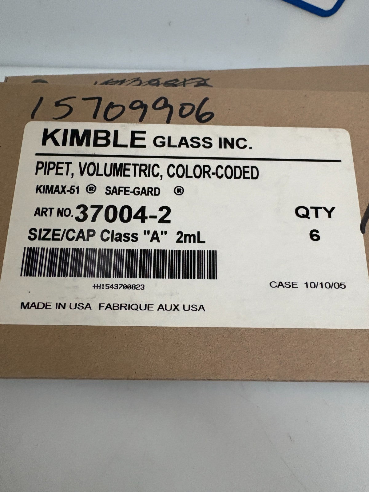 KIMBLE GLASS KIMAX-51 VOLUMETRIC PIPET 2 ML #37004-2