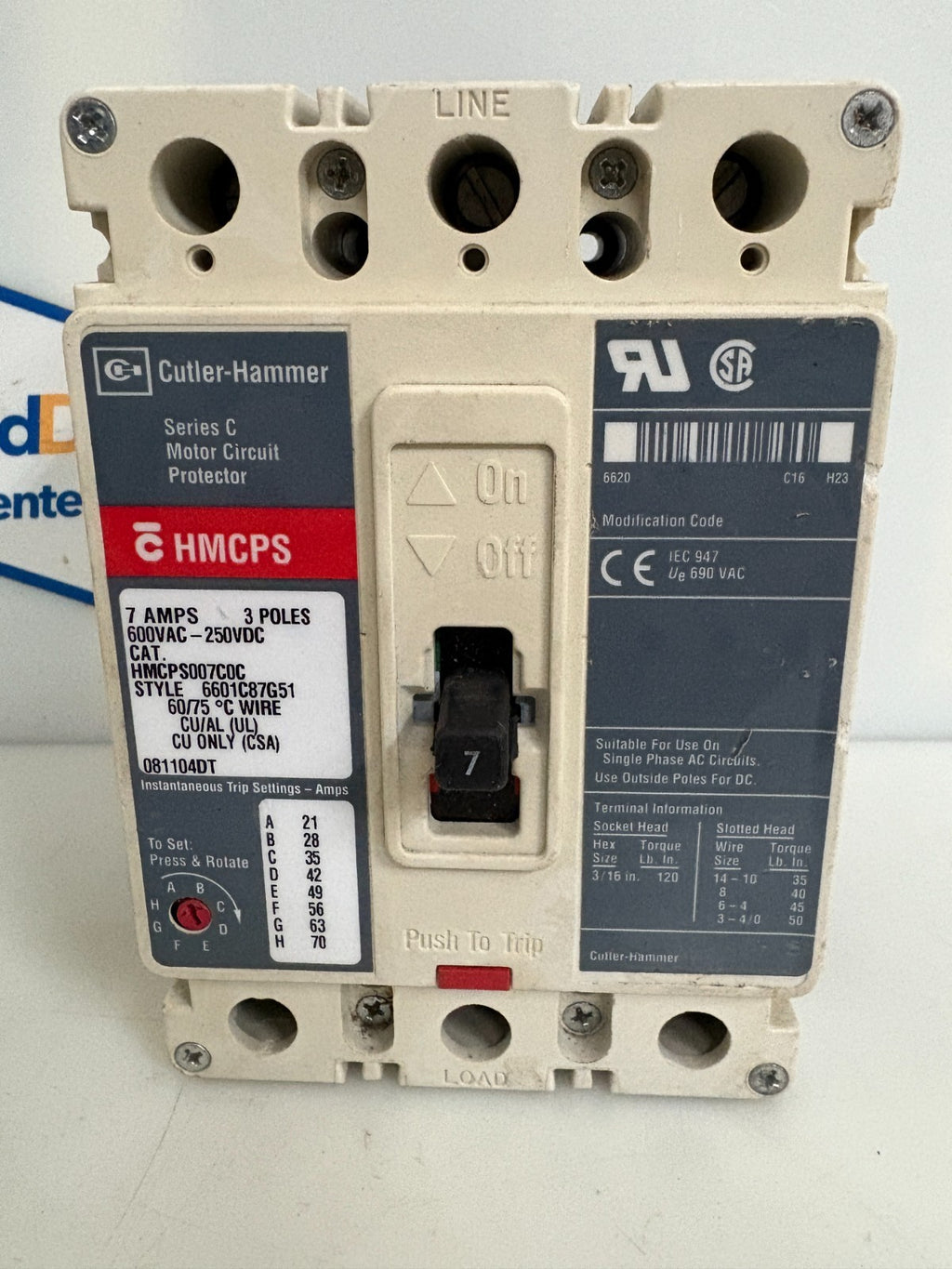 EATON CUTLER HAMMER 7AMPS CIRCUIT BREAKER HMCPS007C0C