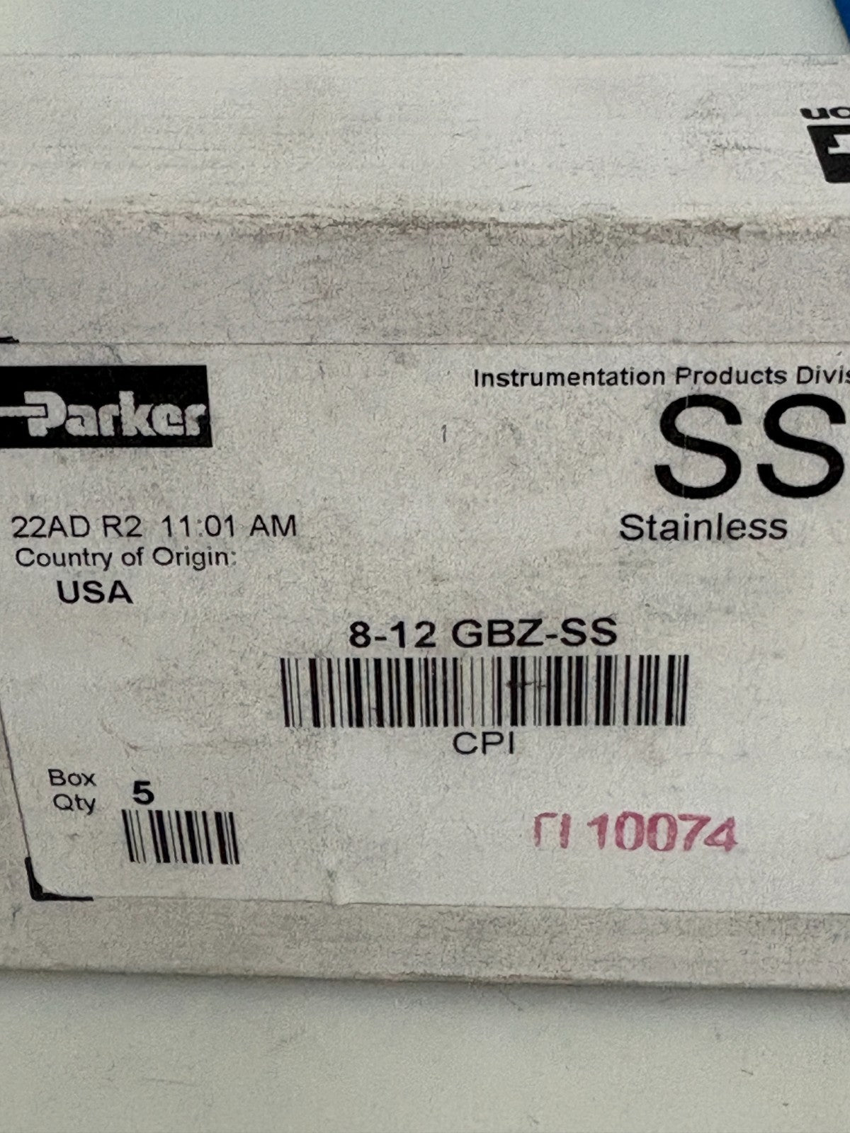 LOT OF 5 PARKER STAINLESS STEEL FEMALE CONNECTOR #8-12 GBZ-SS3