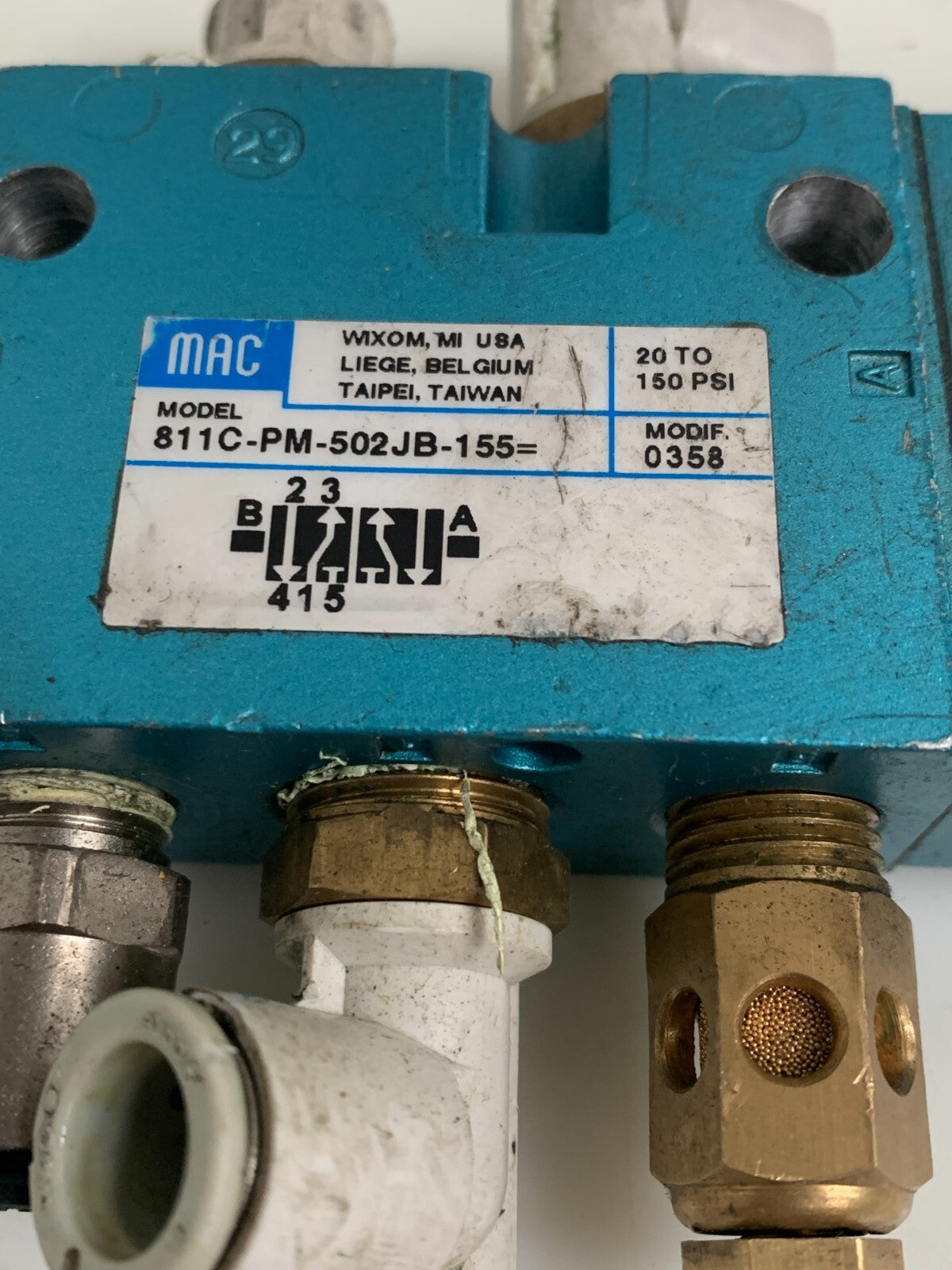 MAC SOLENOID VALVE 20TO PSI 811C-PM-502JB-155  W/MAC SOLENOID  24VDC PME-501JB