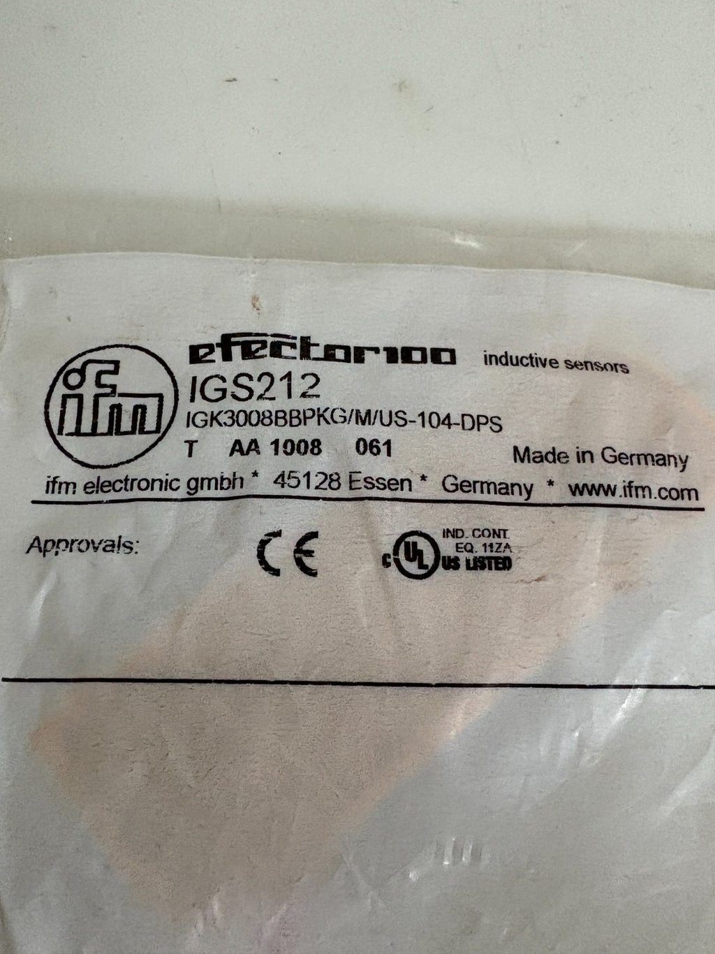 IFM EFECTOR100 INDUCTIVE SENSOR IGS 212
