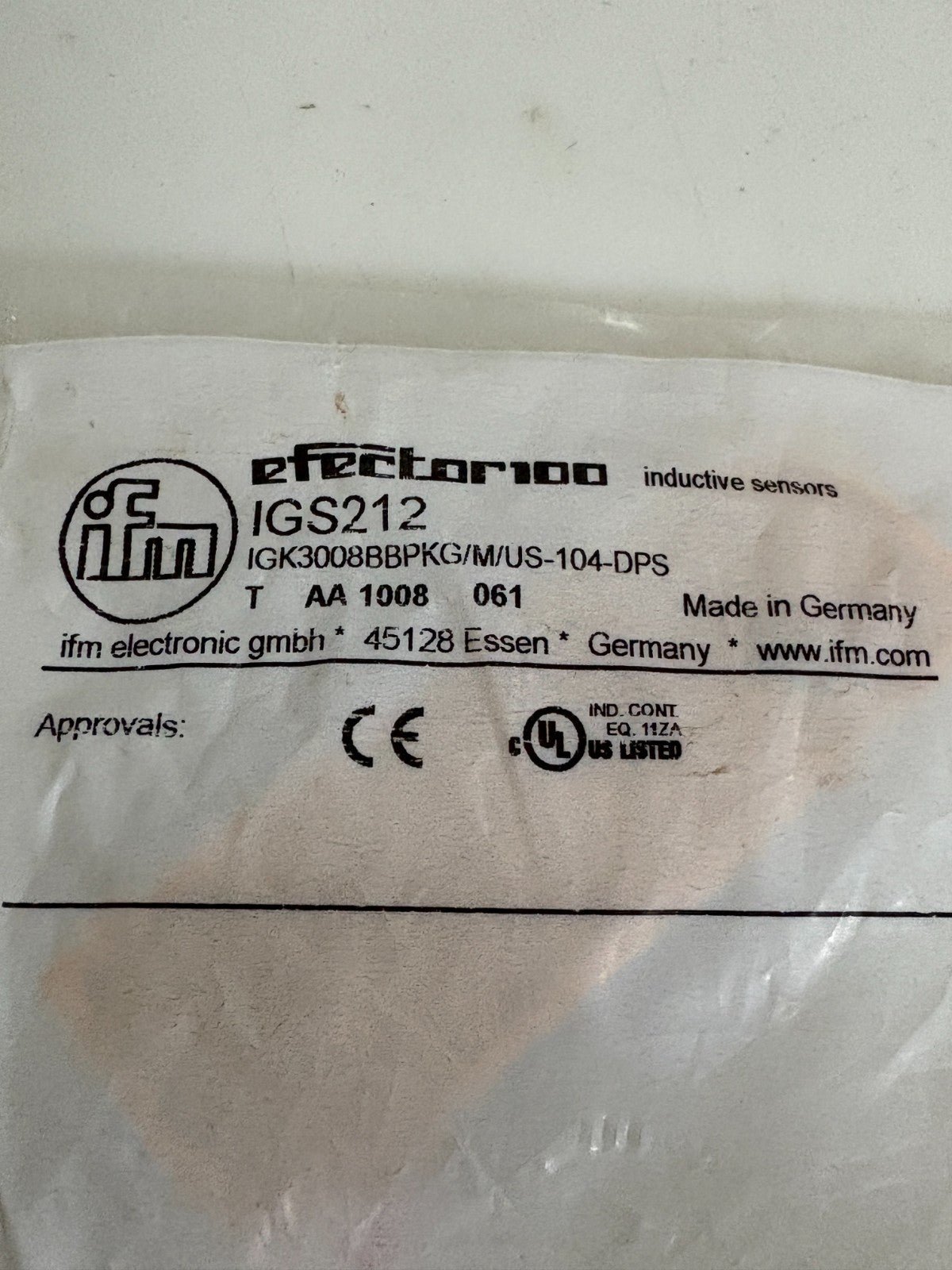 IFM EFECTOR100 INDUCTIVE SENSOR IGS 212