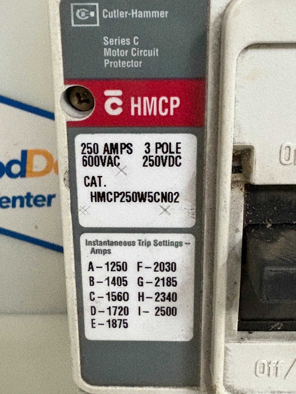 EATON CUTLER HAMMER HMCP MOTOR CIRCUIT PROTECTOR 250 AMPS HMCP250W5CN022