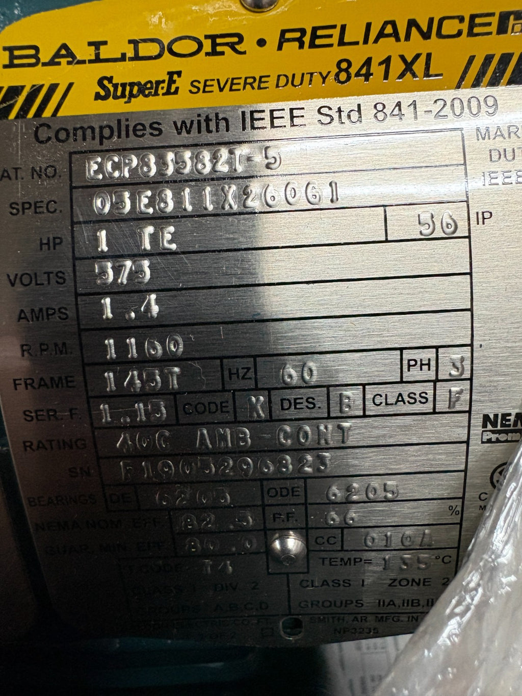 ABB BALDOR SEVERE DUTY MOTOR 841XL 1 HP ECP 83582T
