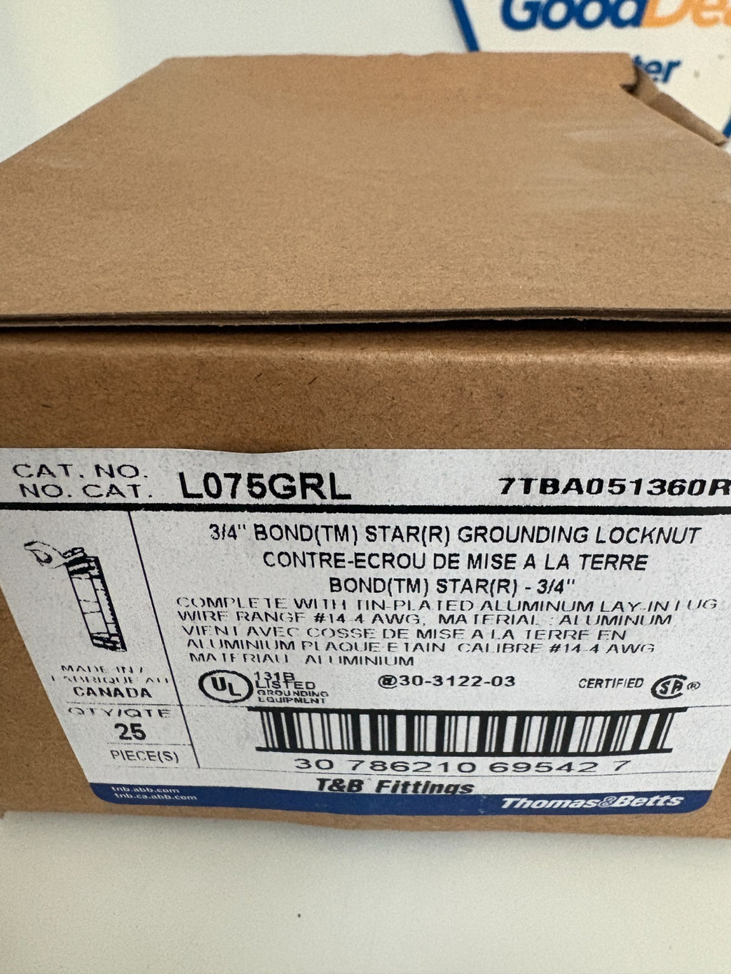 THOMAS & BETTS 3/4 BOND STAR GROUNDING LOCKNUT #L075GRL 25 PER BOX2