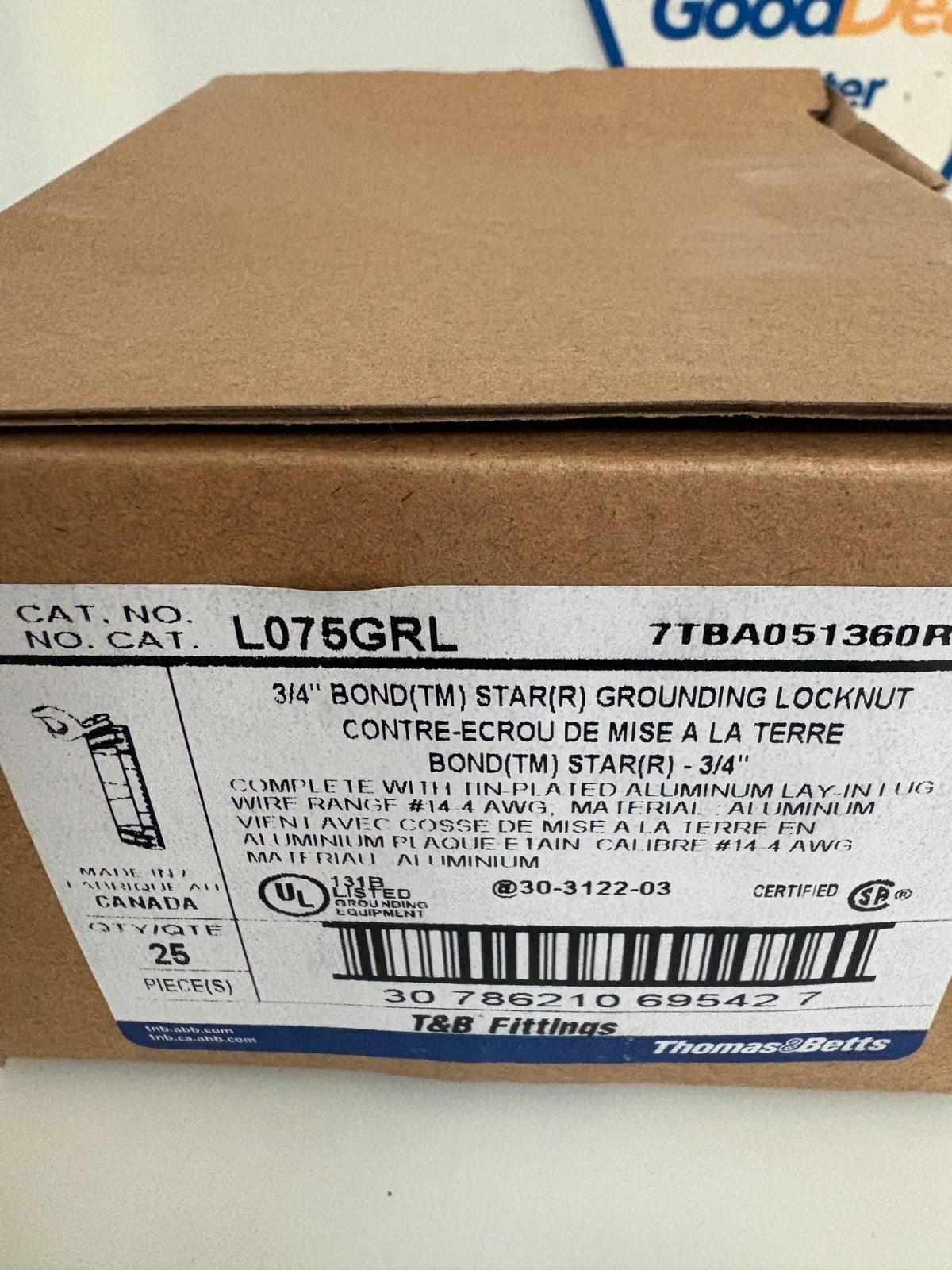 THOMAS & BETTS 3/4 BOND STAR GROUNDING LOCKNUT #L075GRL 25 PER BOX2