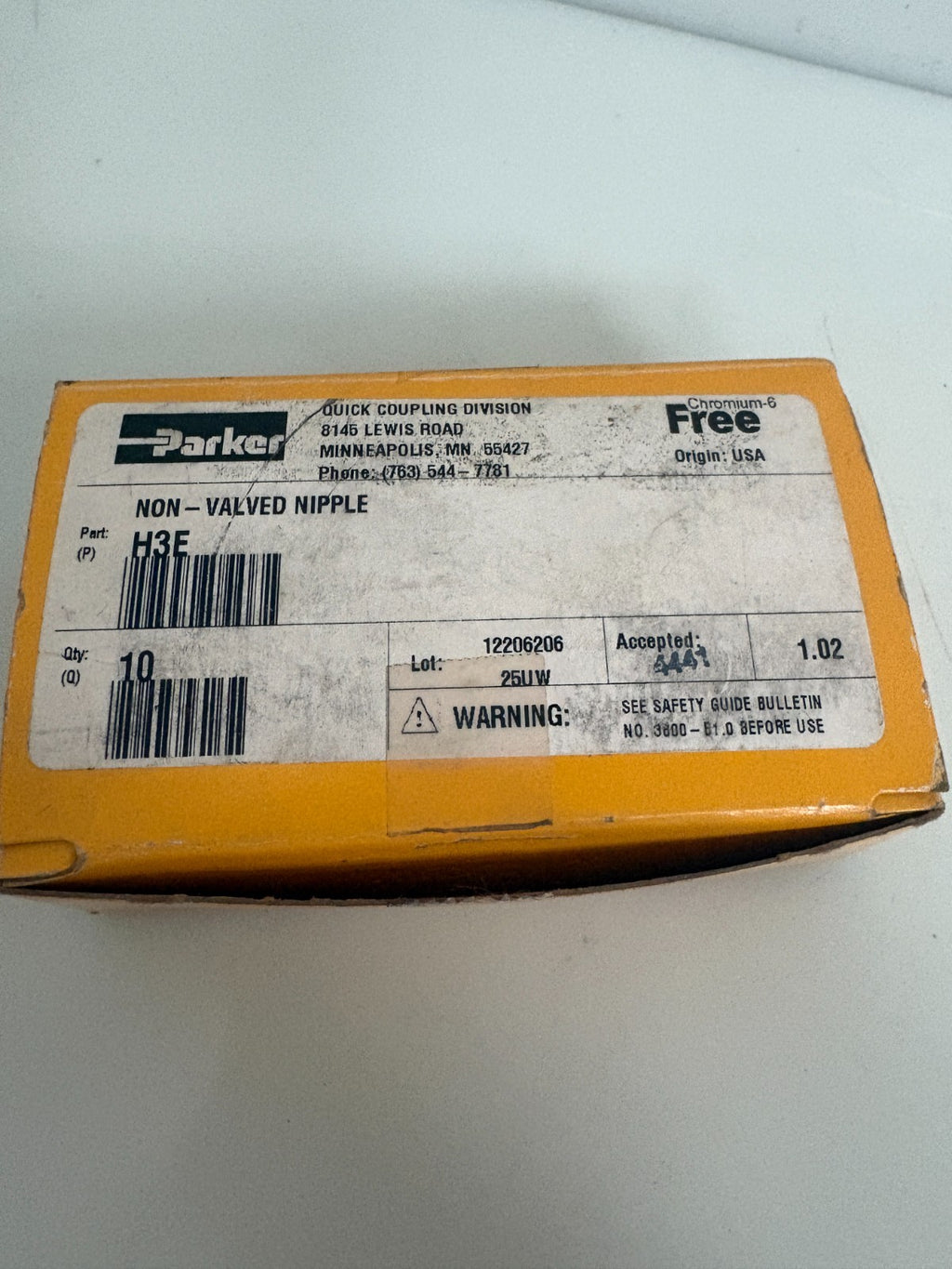 PARKER NON VALVED NIPPLE H3E 10/BOX3