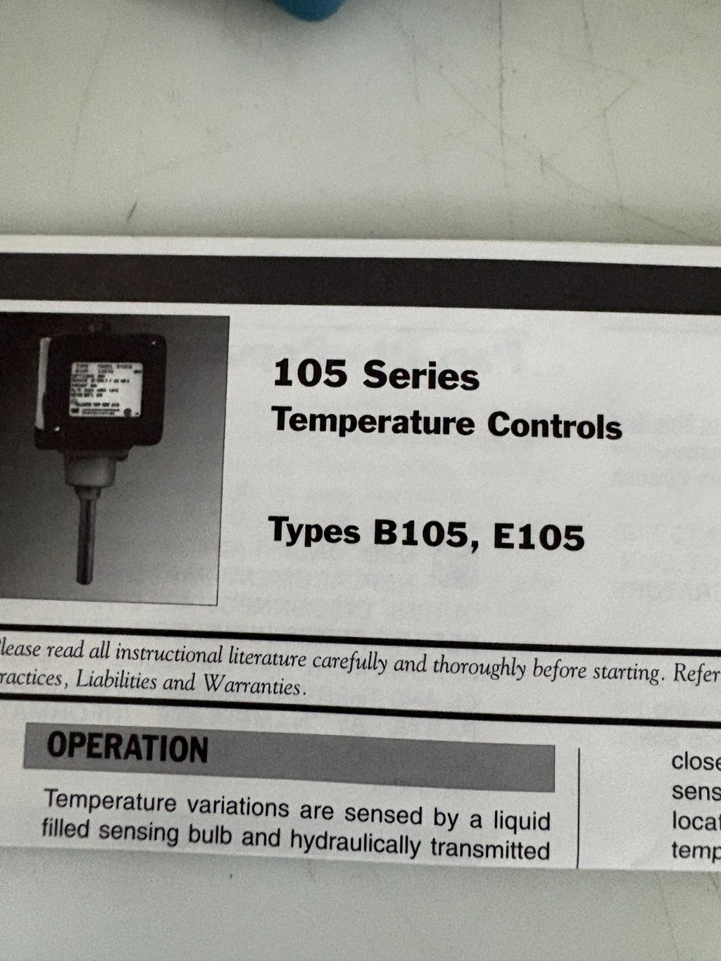UNITED ELECTRIC CONTROLS TEMPERATURE CONTROLLER B105-132703