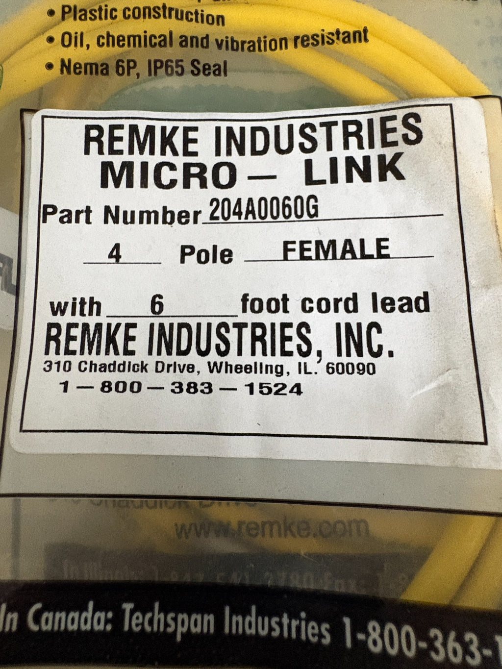 LOT OF 3 REMKE MICRO LINK 4 POLE FEMALE 6' CORD LEAD 204A0060 G
