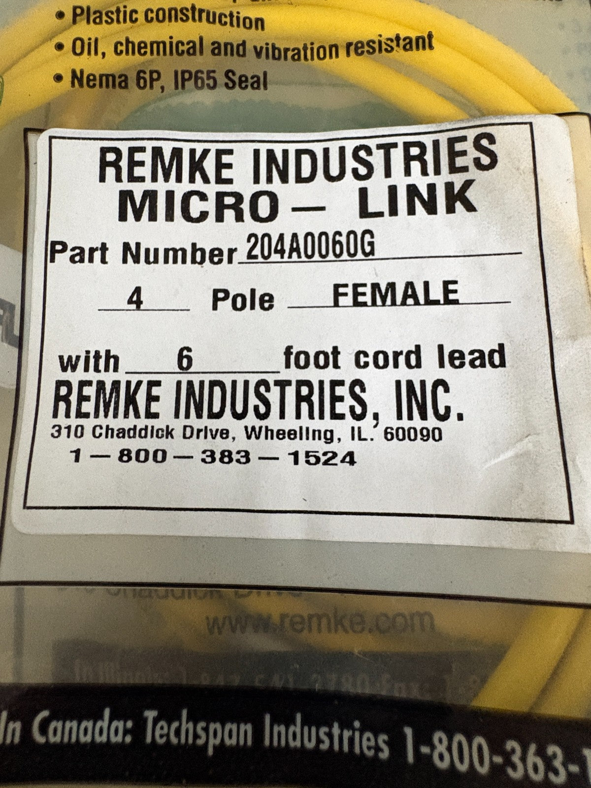 LOT OF 3 REMKE MICRO LINK 4 POLE FEMALE 6' CORD LEAD 204A0060 G