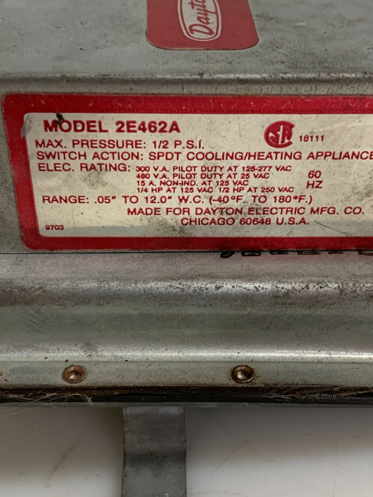 DAYTON PRESSURE SWITCH 2E462 A NEW IN BOX OLD STOCK