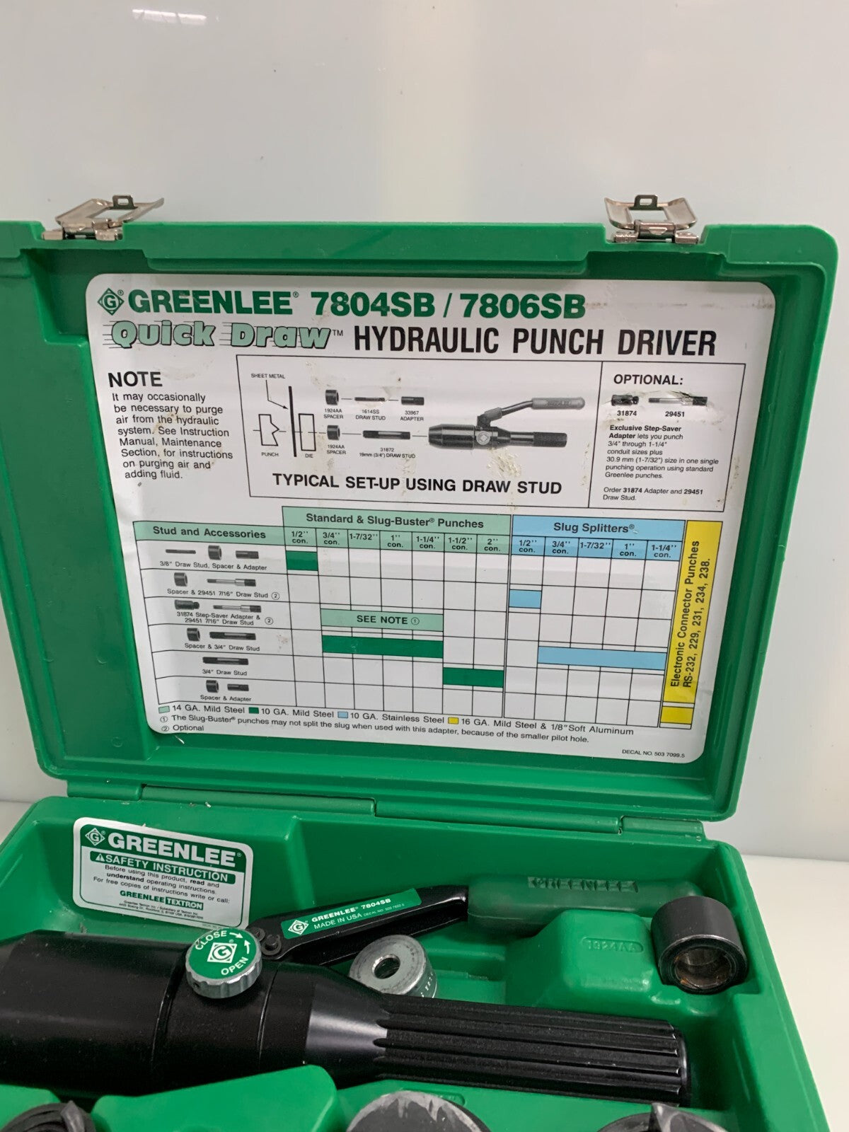 GREENLEE QUICK DRAW 8 TONNE 1/2 TO 2" PUNCH SET 7806 SB