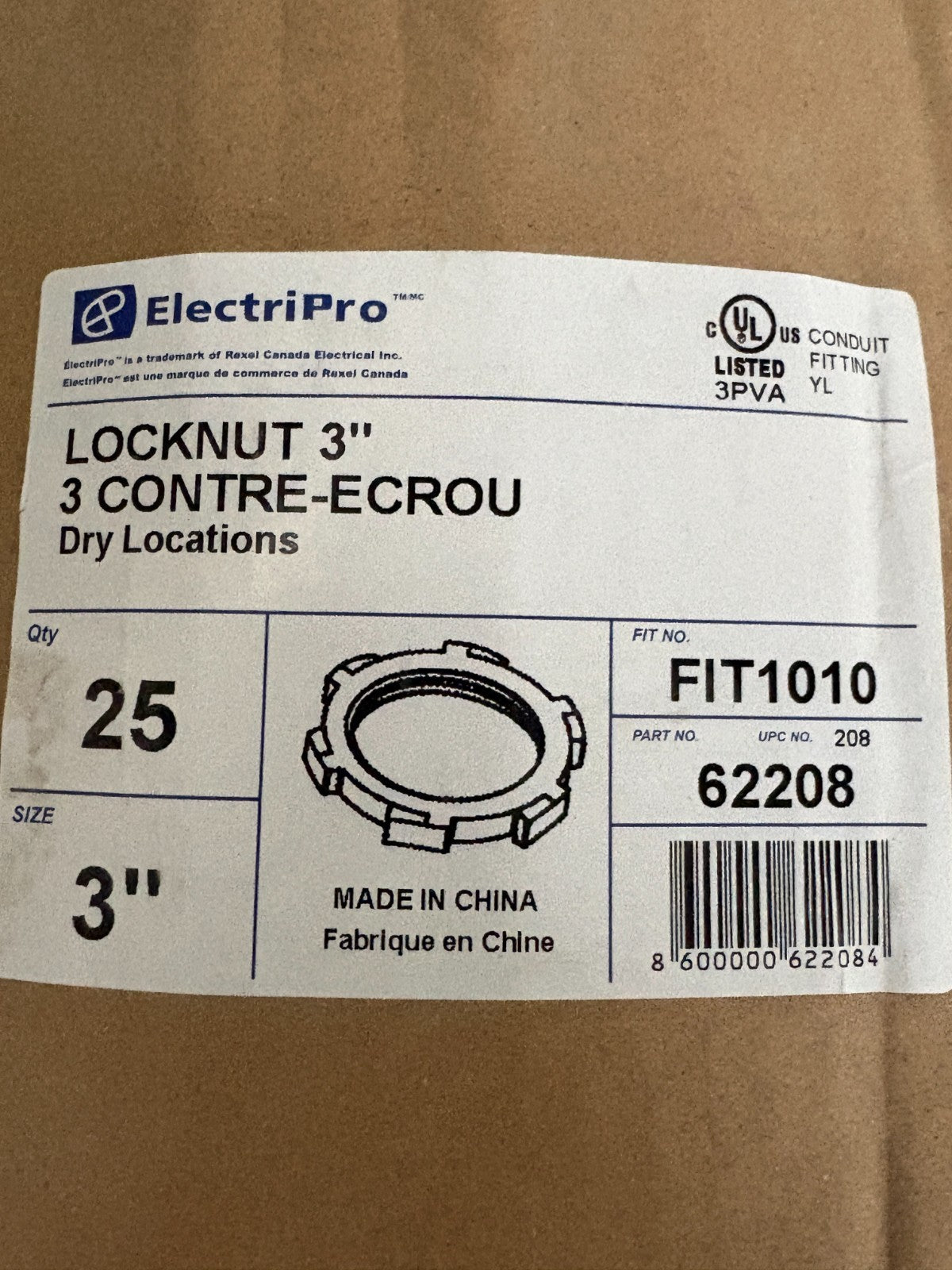 ELECTRI PRO 3" LOCKNUT #FIT1010 25 IN BOX2