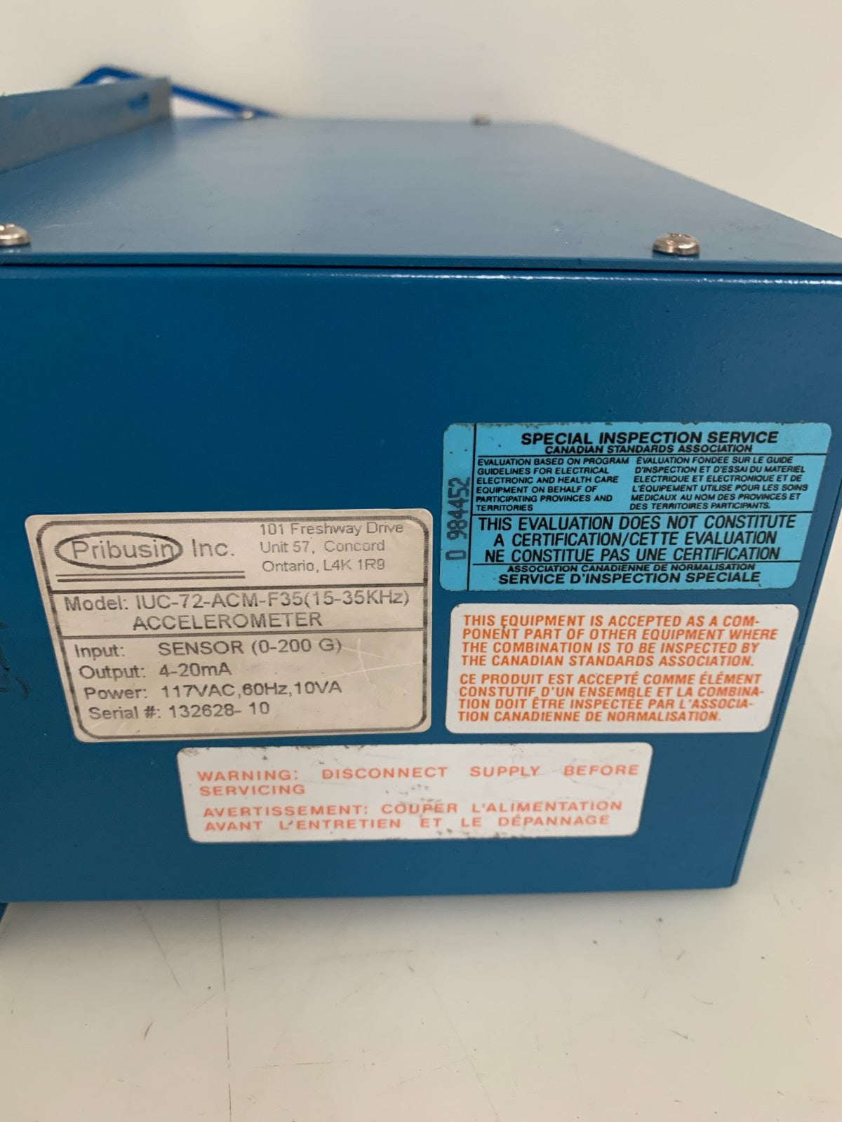 PRIBUSIN ACCELEROMETER VIBRATION TRANSMITTER IUC-72-ACM