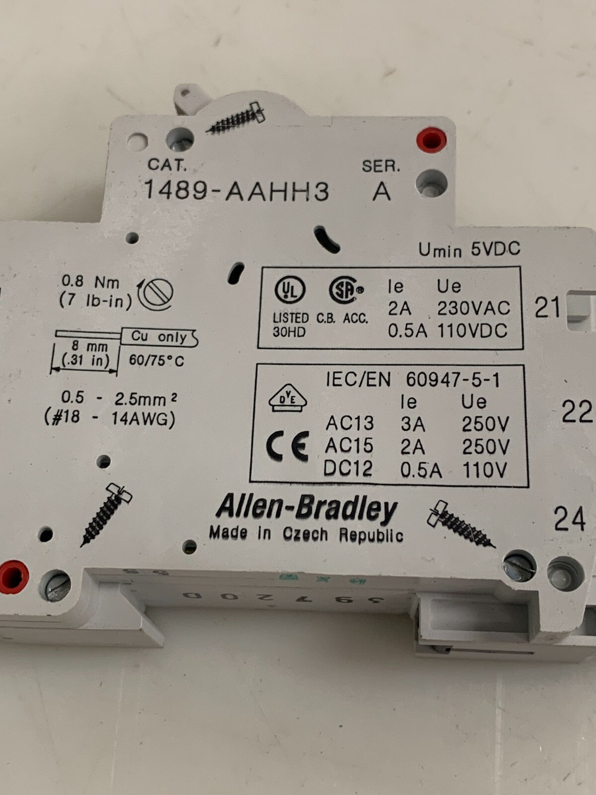 Lot of 3 Allen-Bradley 1489-A1D200 Series A Circuit Breaker w/ 1489-AAHH3 Ser A
