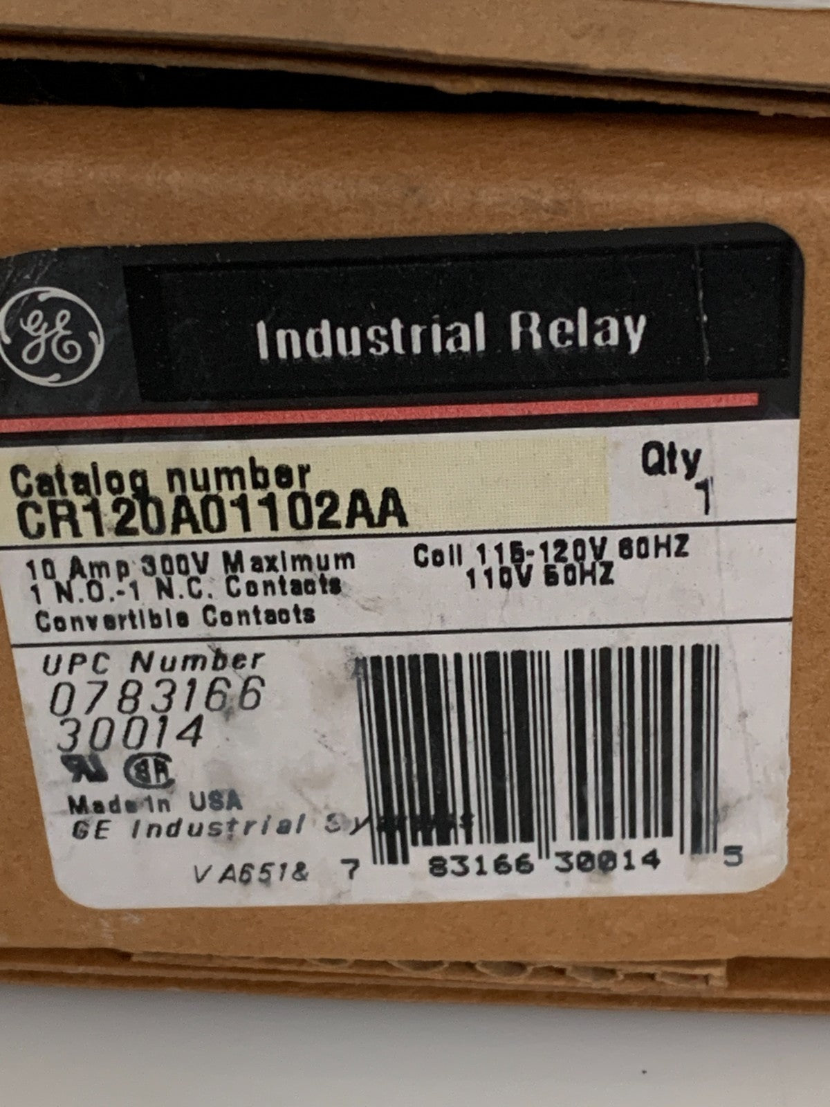 GENERAL ELECTRIC INDUSTRIAL RELAY CR12OA01102AA3