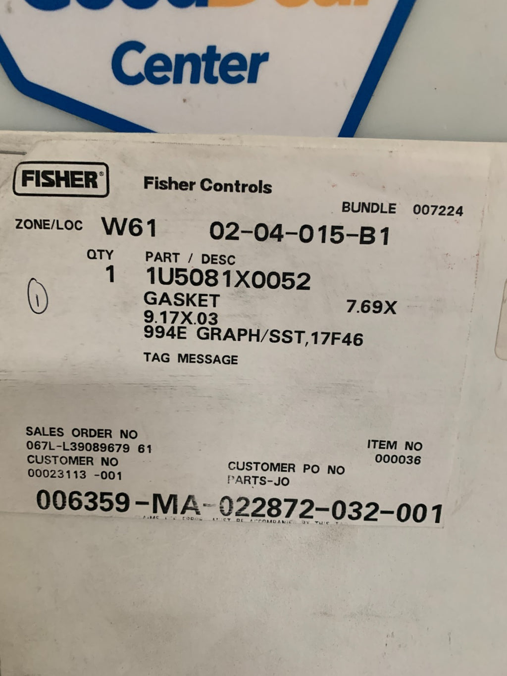 FISHER CONTROLS GASKET #1U5081X0052