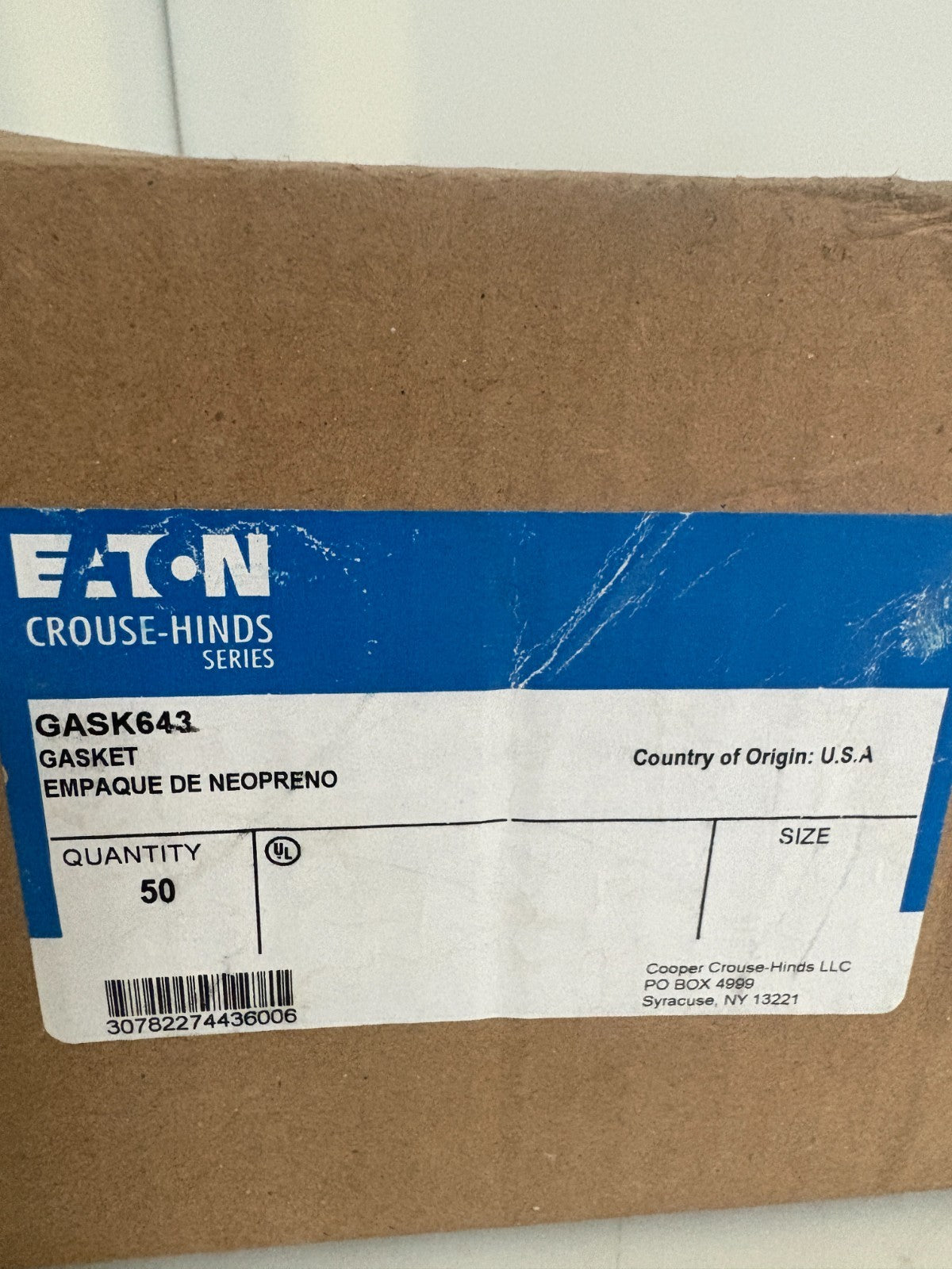 EATON CROUSE HINDS NEOPRENE GASKET GASK 643  50 PER BOX2