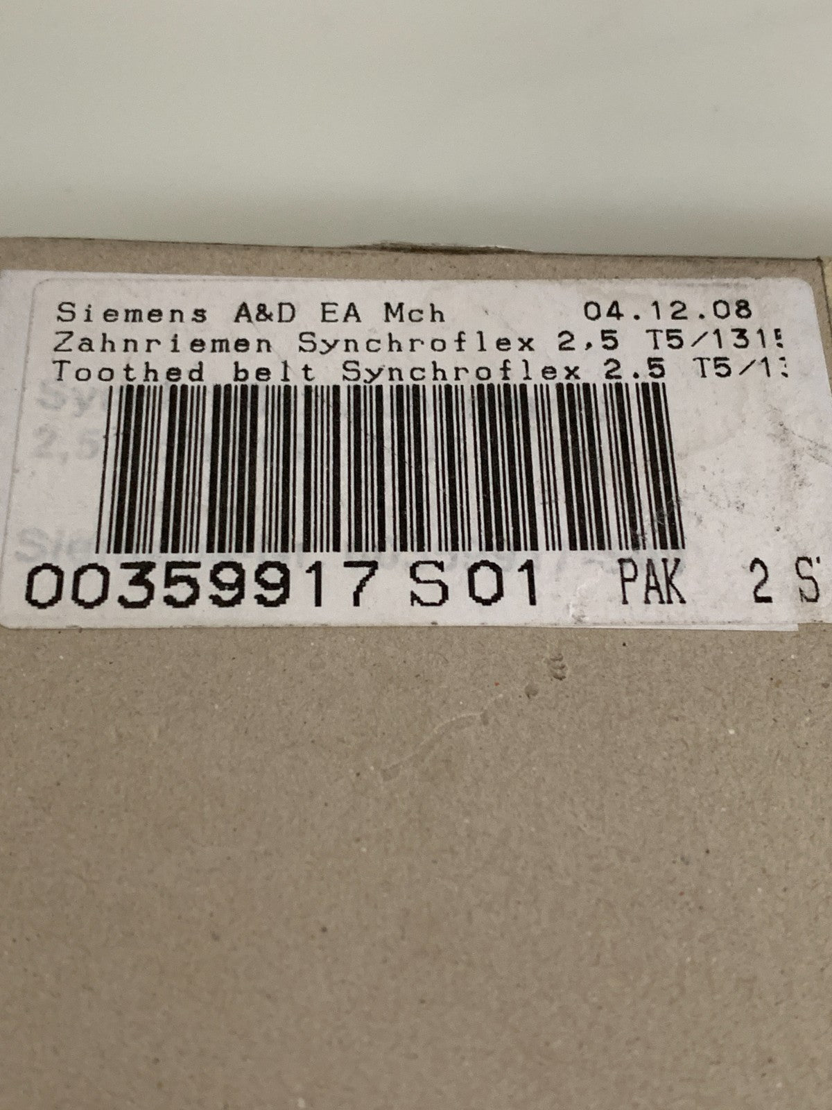 LOT OF 2 SIEMENS SYNCHROFLEX TOOTHED BELT 2.5 #00359917 S01