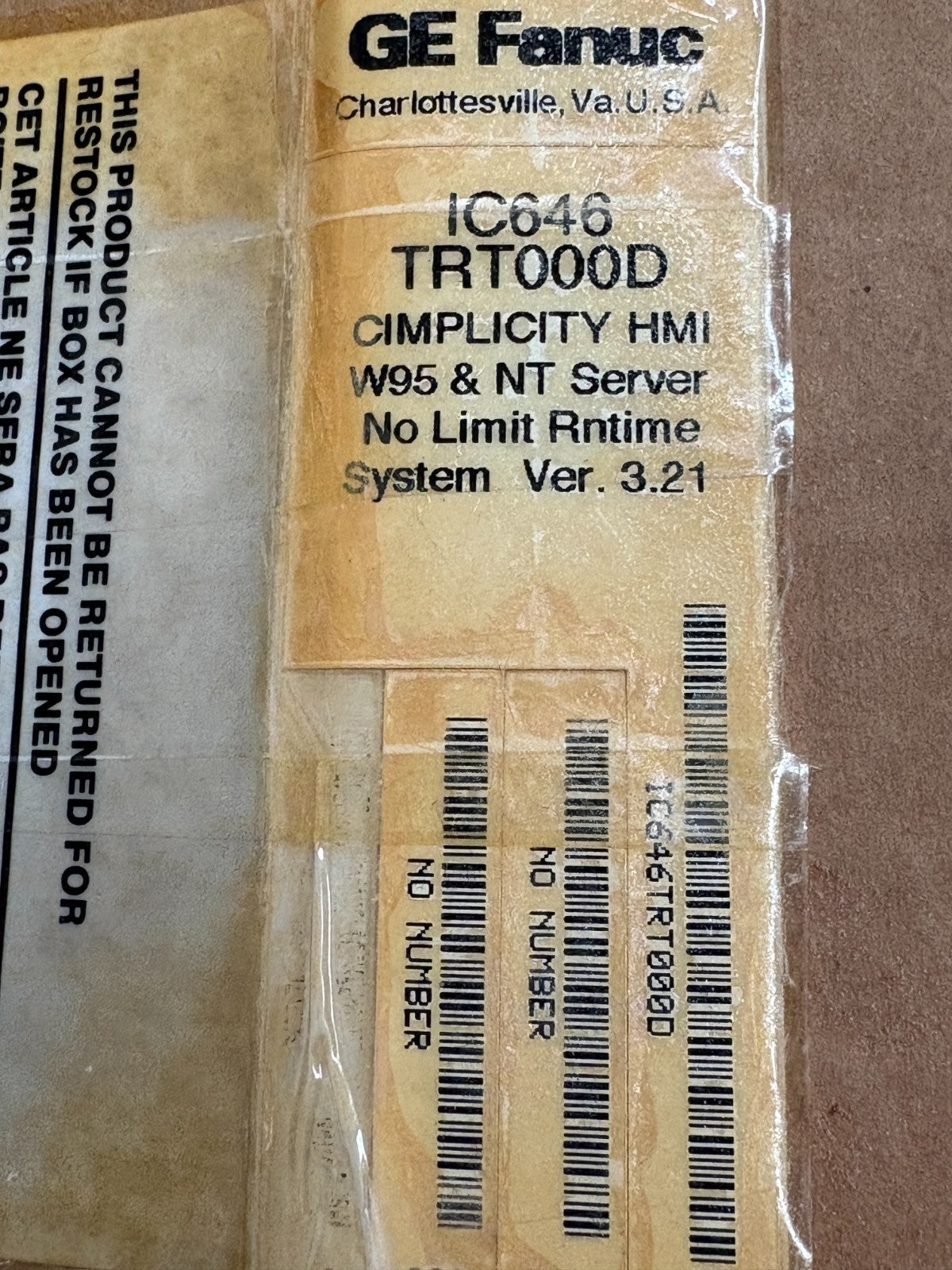 GE FANUC CIMPLICITY HMI W95 & NT SERVER IC646TRT000D