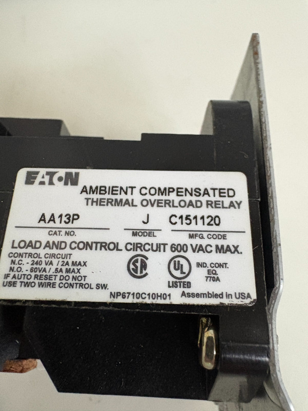 EATON THERMAL OVERLOAD RELAY AA13P 5662D74G01