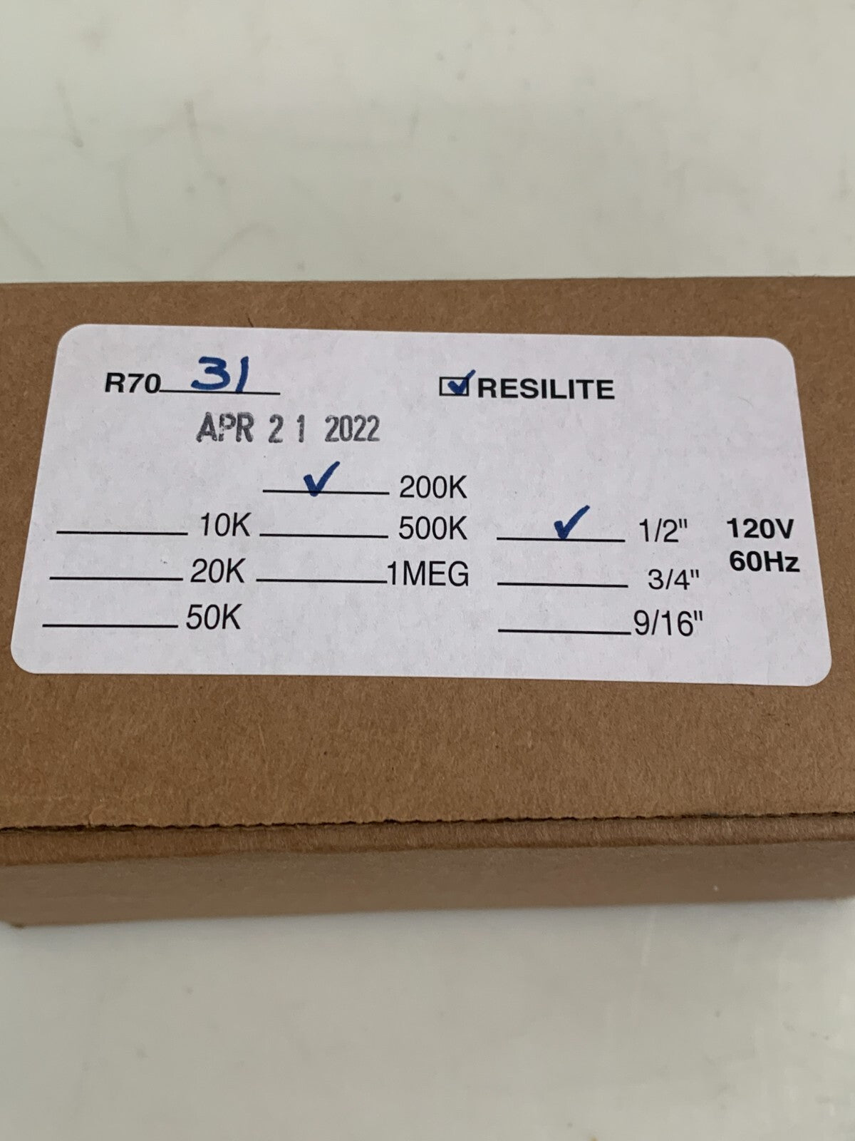 RESILITE R7031-200K WATER SENSITIVITY MONITOR 1/2" 200K New in box