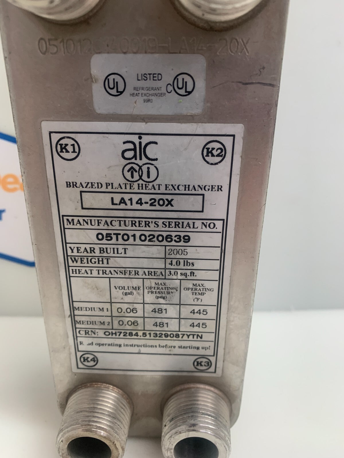 AIC   LA14-20X  Brazed Plate Heat Exchanger   05T01020639