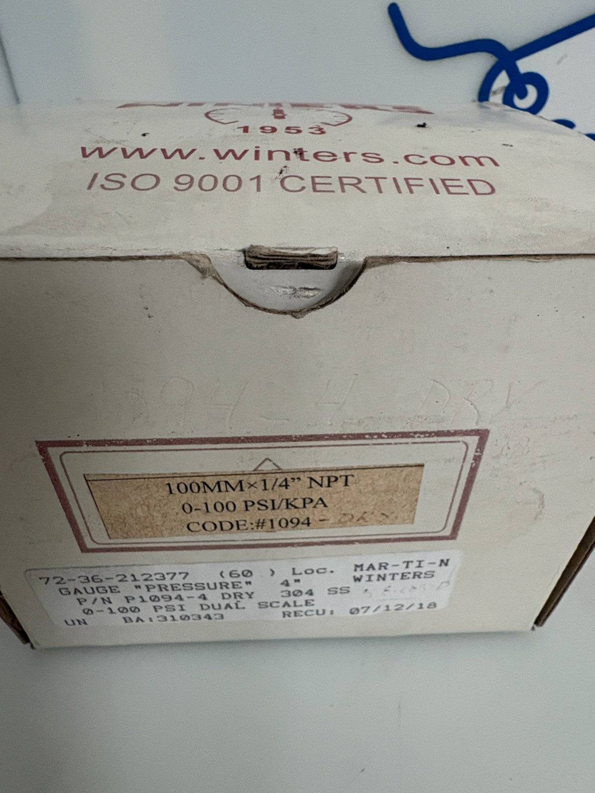 WINTERS 4" PRESSURE SCALE 1094 1/4 NPT 