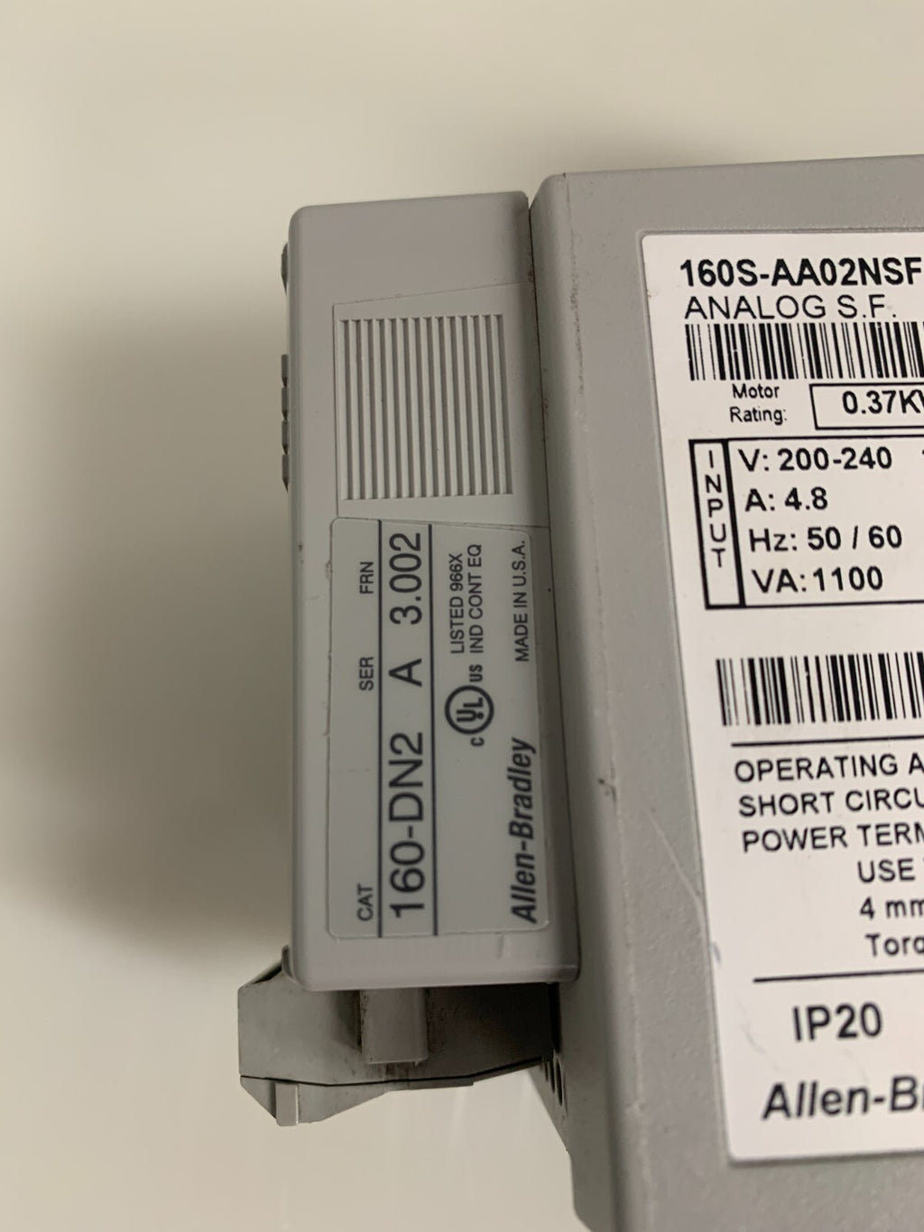 ALLEN BRADLEY DEVICE NET 160-DN2 A 3.002 AND 160S-AA02NSF1 C SPEED CONTROLLER