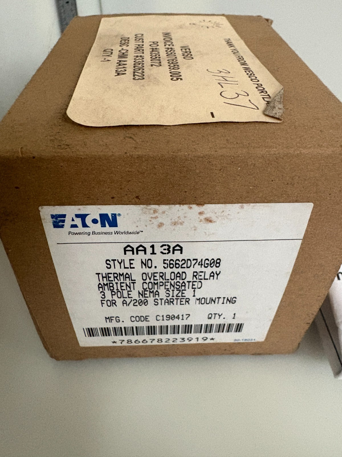 EATON THERMAL OVERLOAD RELAY AA13A3