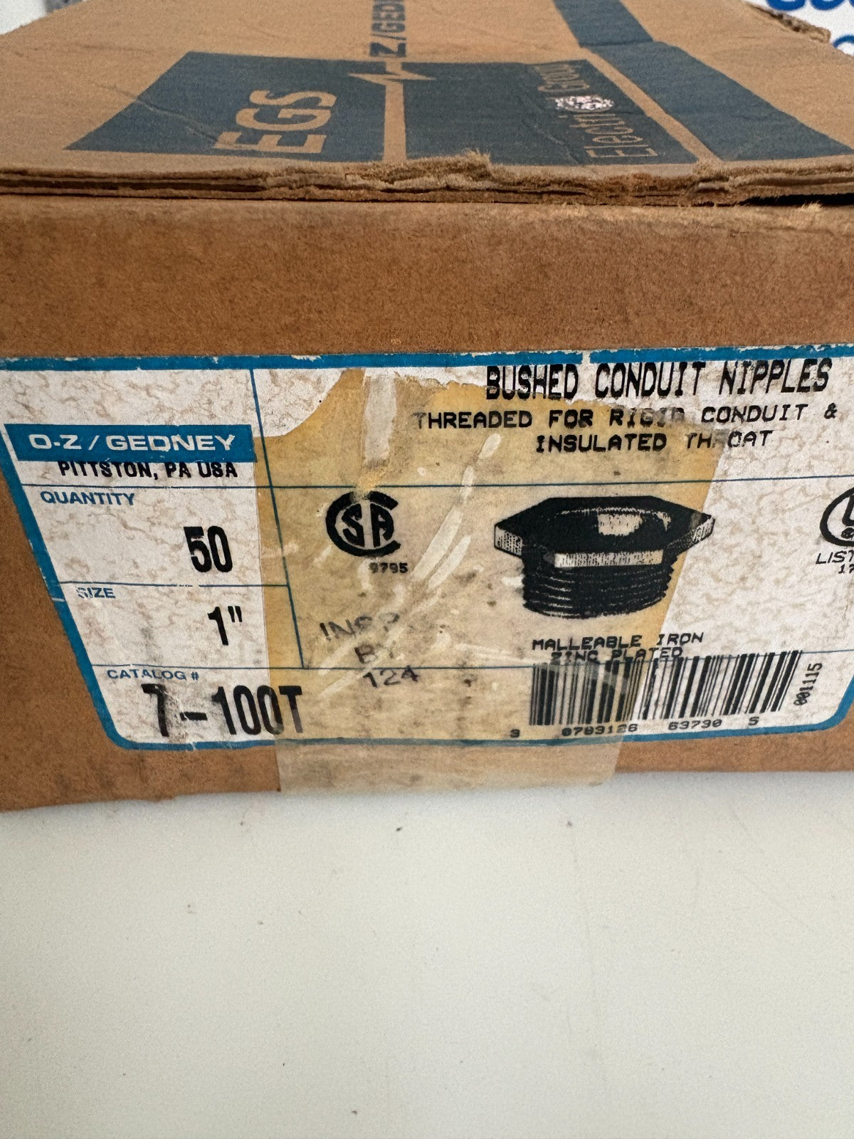 LOT OF 34 0-Z GEDNEY 7-100 CONDUIT NIPPLE 1"
