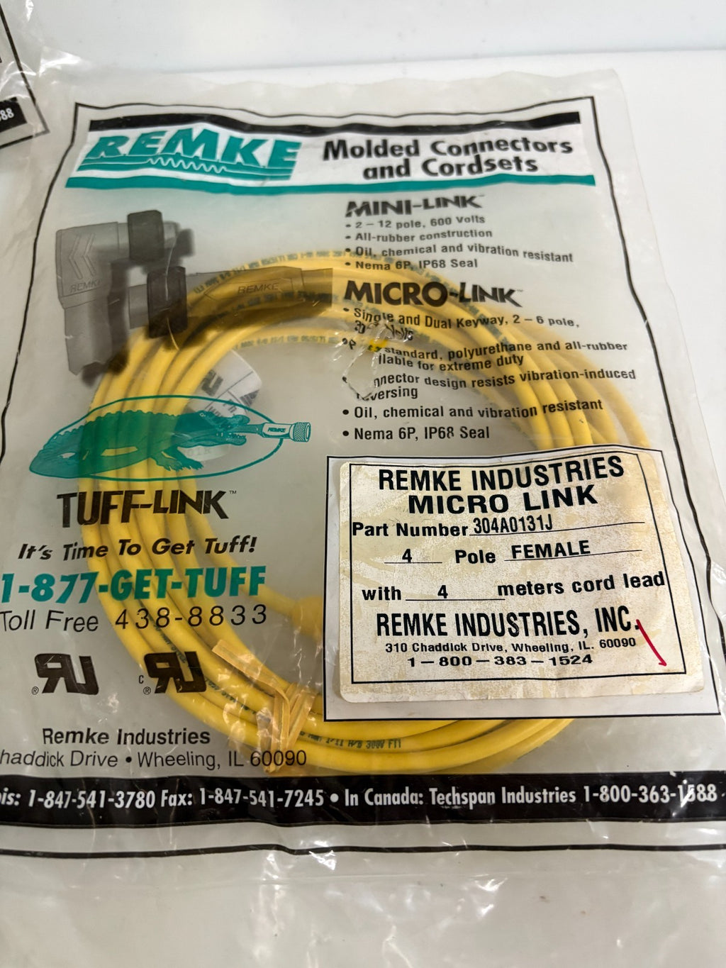 LOT OF 2 REMKE MICRO LINK 4 POLE FEMALE 4 METERS CORD LEAD 304A0131J
