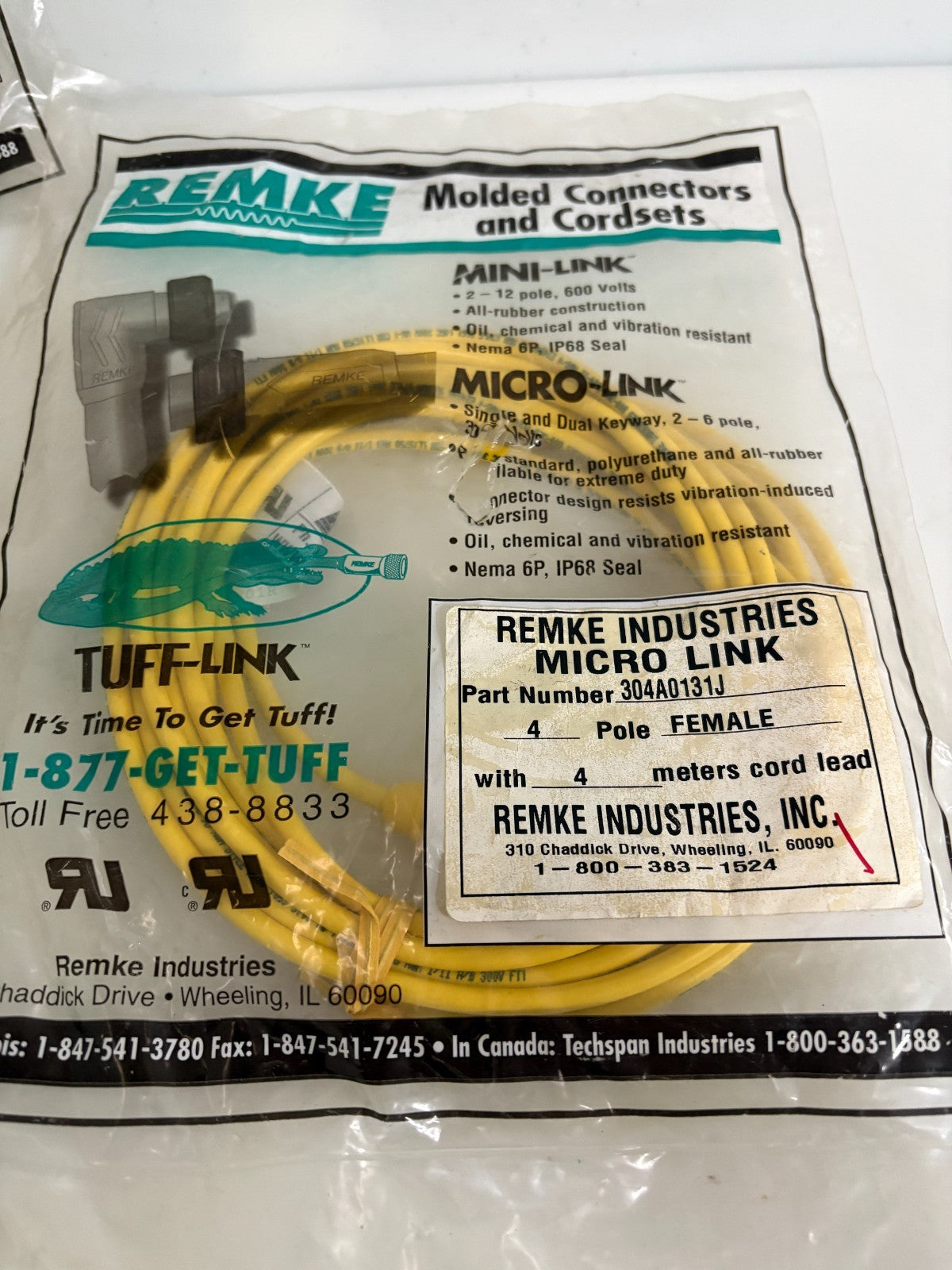 LOT OF 2 REMKE MICRO LINK 4 POLE FEMALE 4 METERS CORD LEAD 304A0131J
