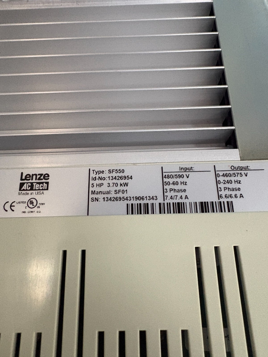 LENZE AC TECH 5 HP VARIABLE SPEED CONTROL DRIVE SF550 13426954