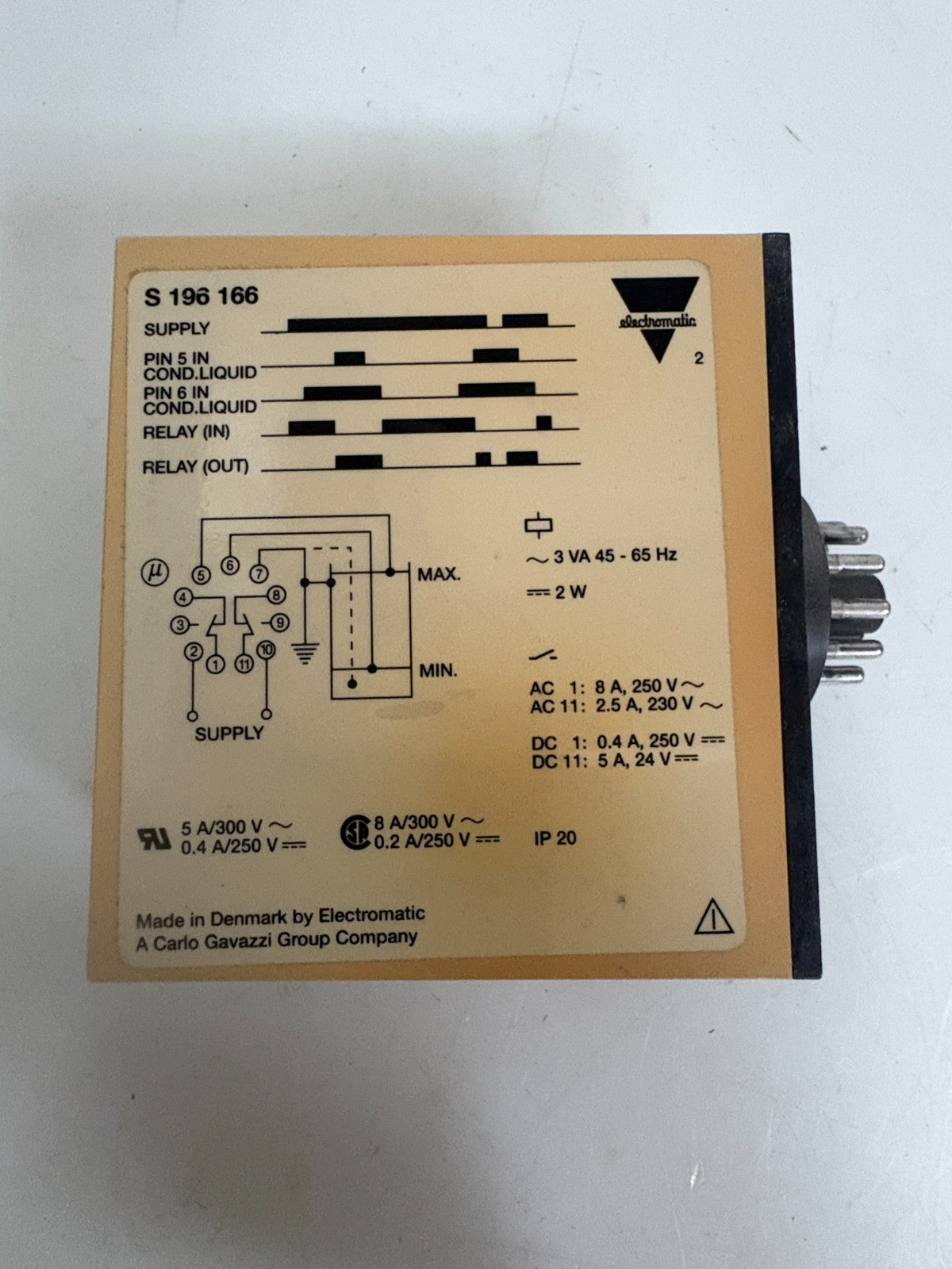 CARLO GAVAZZI ELECTROMATIC DUAL LEVEL RELAY #S 196 1662