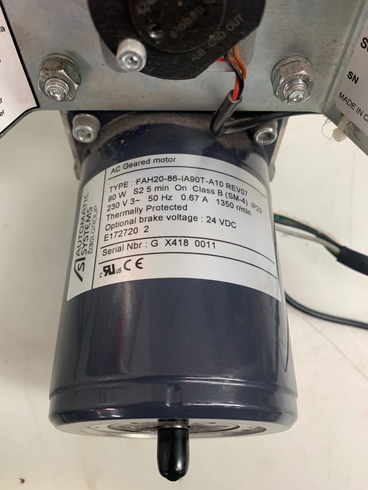 AUTOMATIC SYSTEMS AC Gear Motor BL100  FAH20-86-IA90T-A10 Rev07