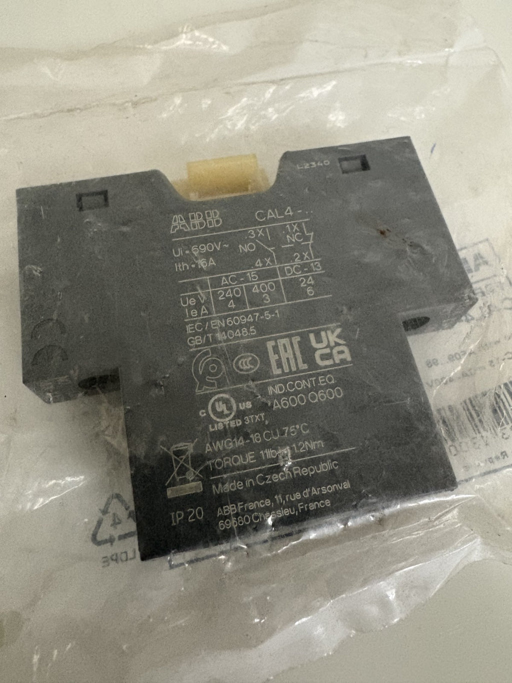 ABB AUXILLIARY CONTACT CAL 4-112